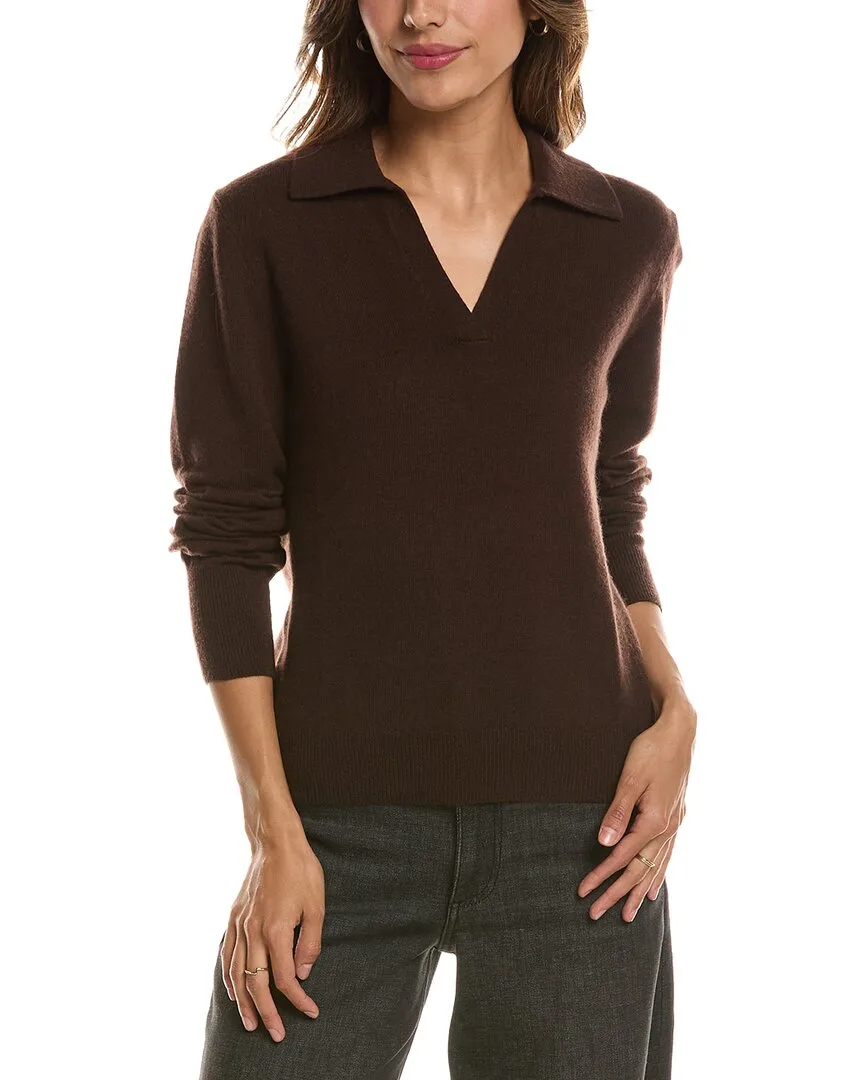 Split Neck 100% Cashmere Polo Sweater