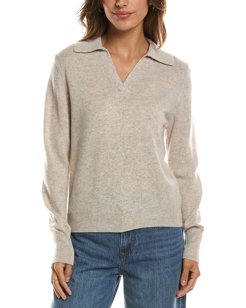 Split Neck 100% Cashmere Polo Sweater