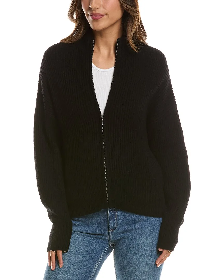 Rib Zip Mock Neck 100% Cashmere Cardigan by Forte Cashmere