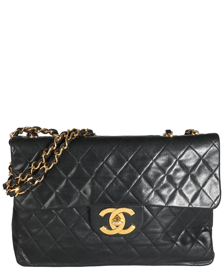 Vintage 24K Black Quilted Lambskin Maxi Xl Flap Bag (authentic Pre-Loved) by CHANEL