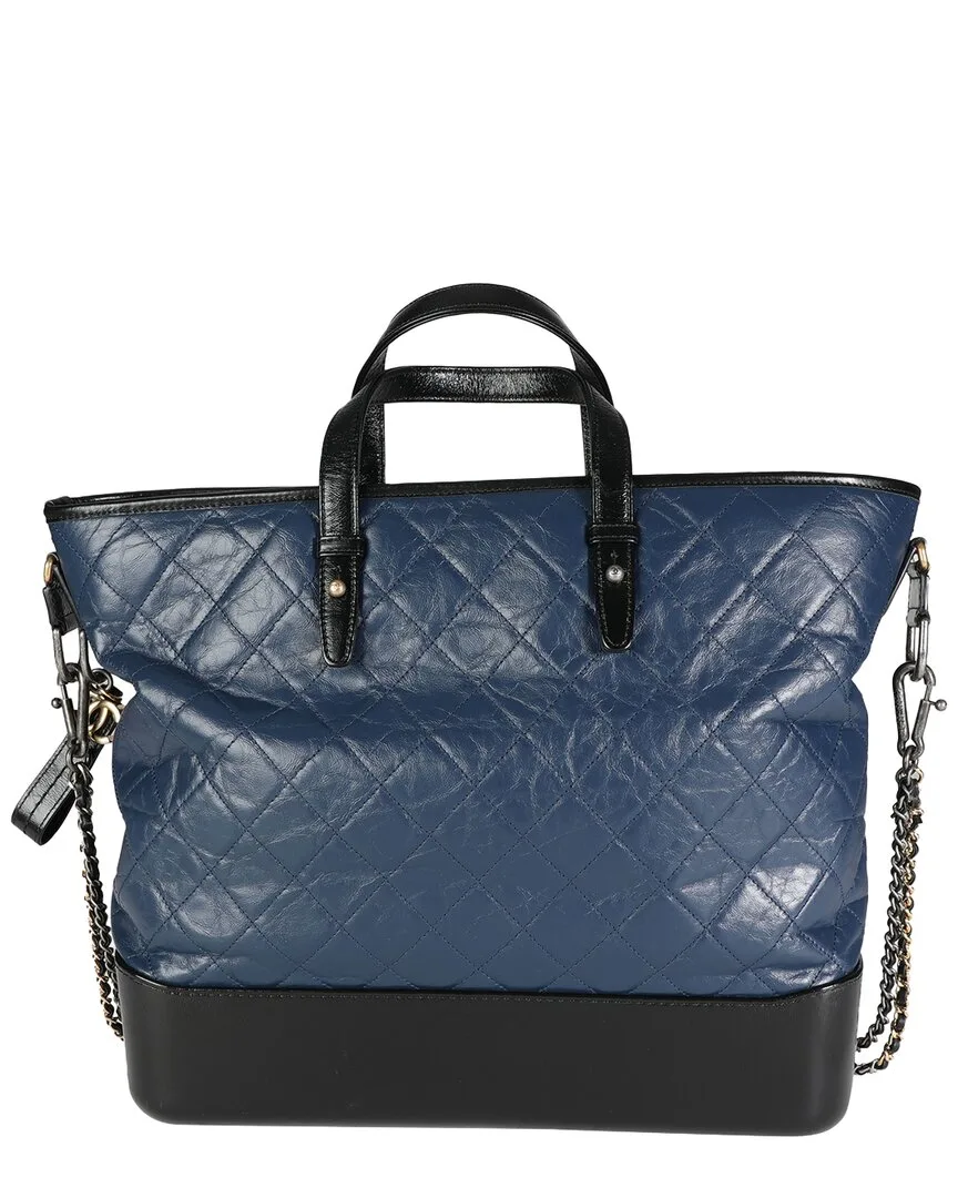 Black & Blue Quilted Calfskin Large Gabrielle Shopping Tote (authentic Pre-Loved) by CHANEL