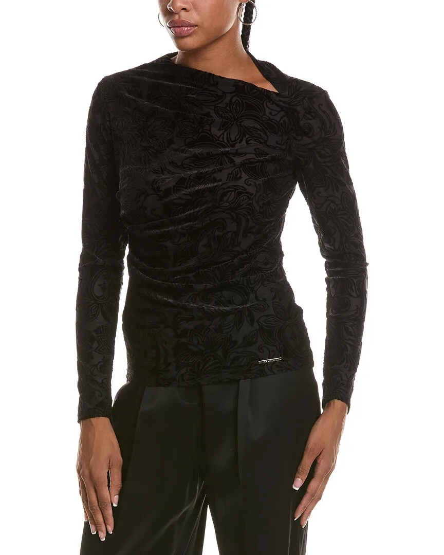 Velvet Paisley Long Sleeve Boat Neck Top by Halston