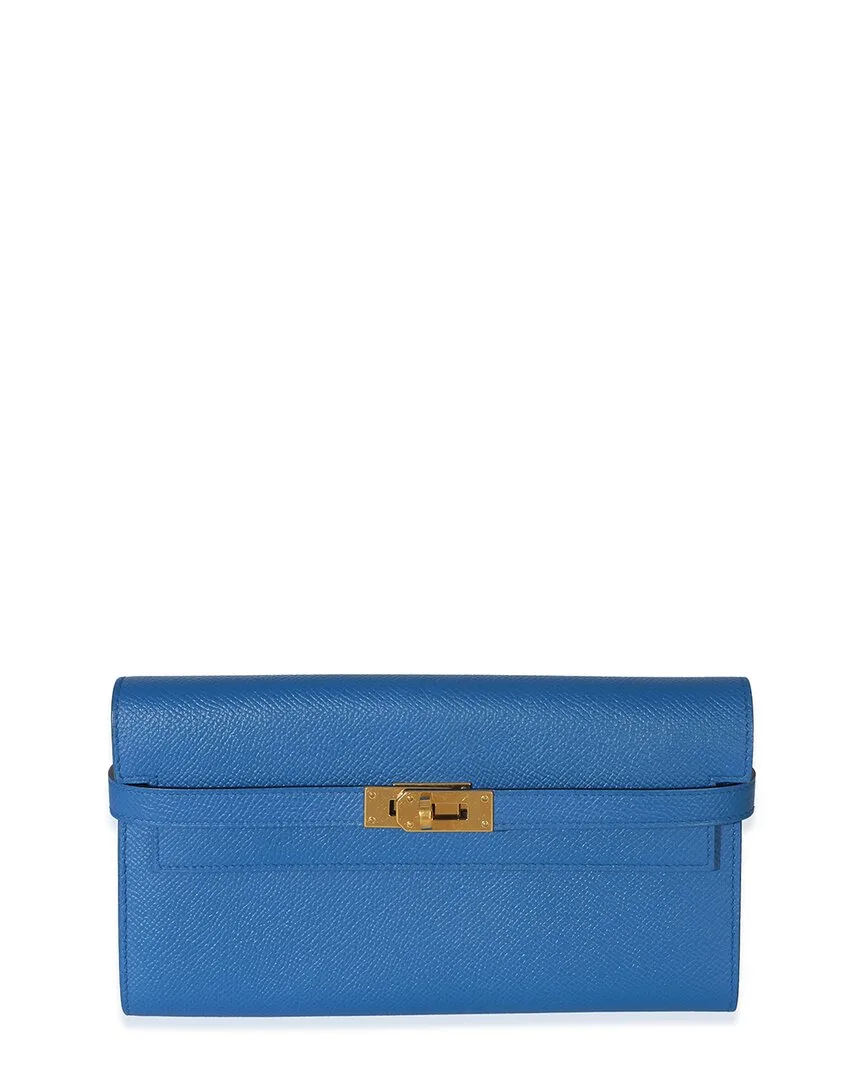 Blue Epsom Leather Kelly Longue Wallet Ghw (authentic Pre-Loved)