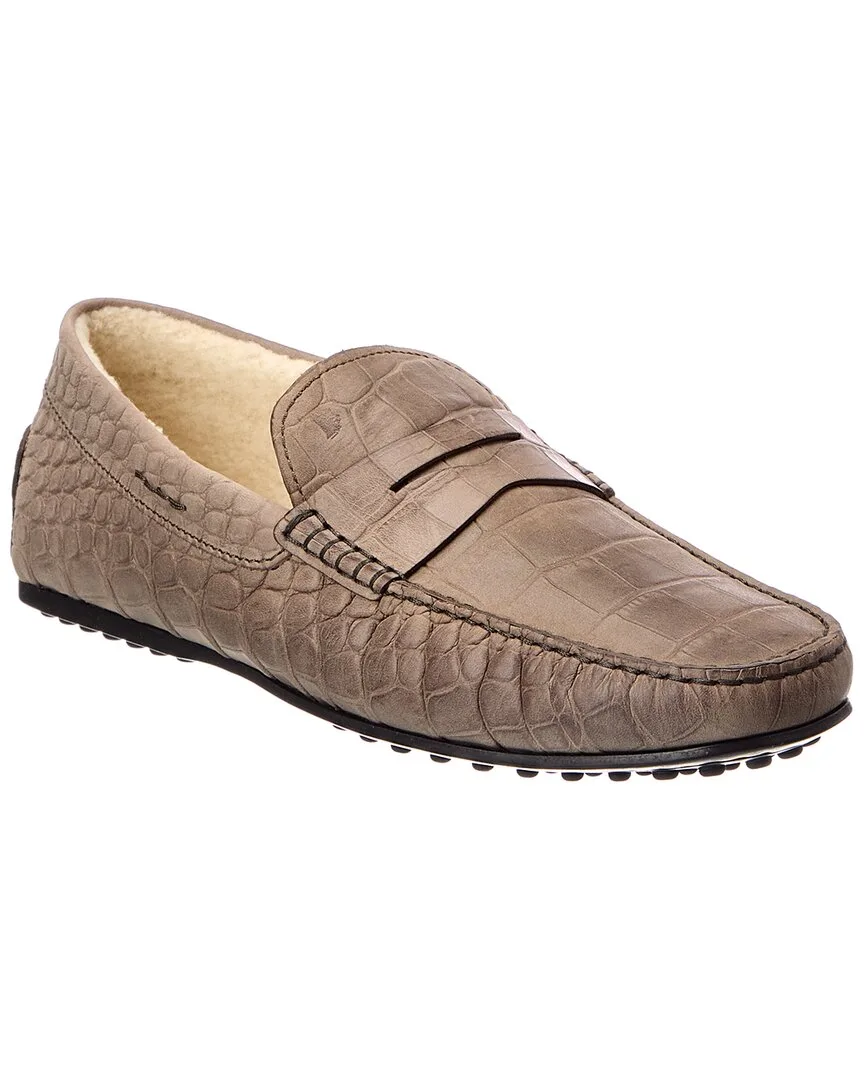 Croc-Embossed Leather Driver by Tod's