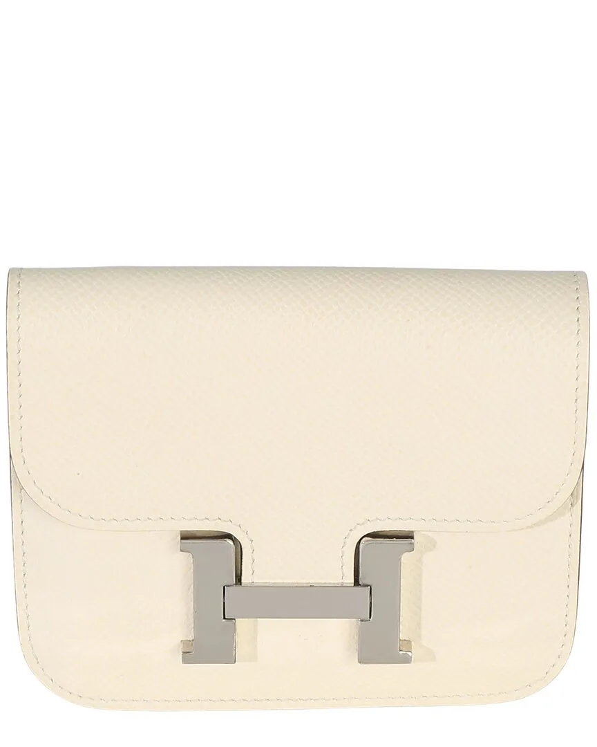 White Epsom Constance Slim Wallet Phw (authentic Pre-Loved) by Herms