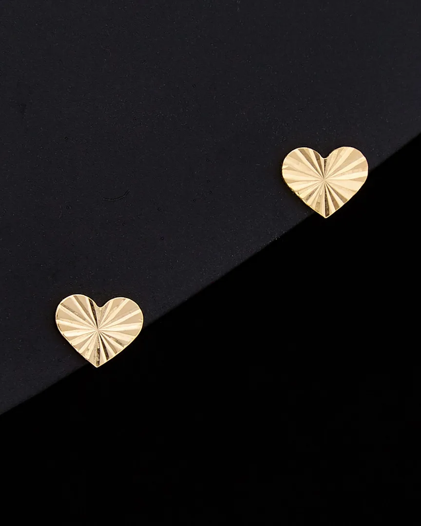 14K Diamond Cut Heart Studs by Italian Gold