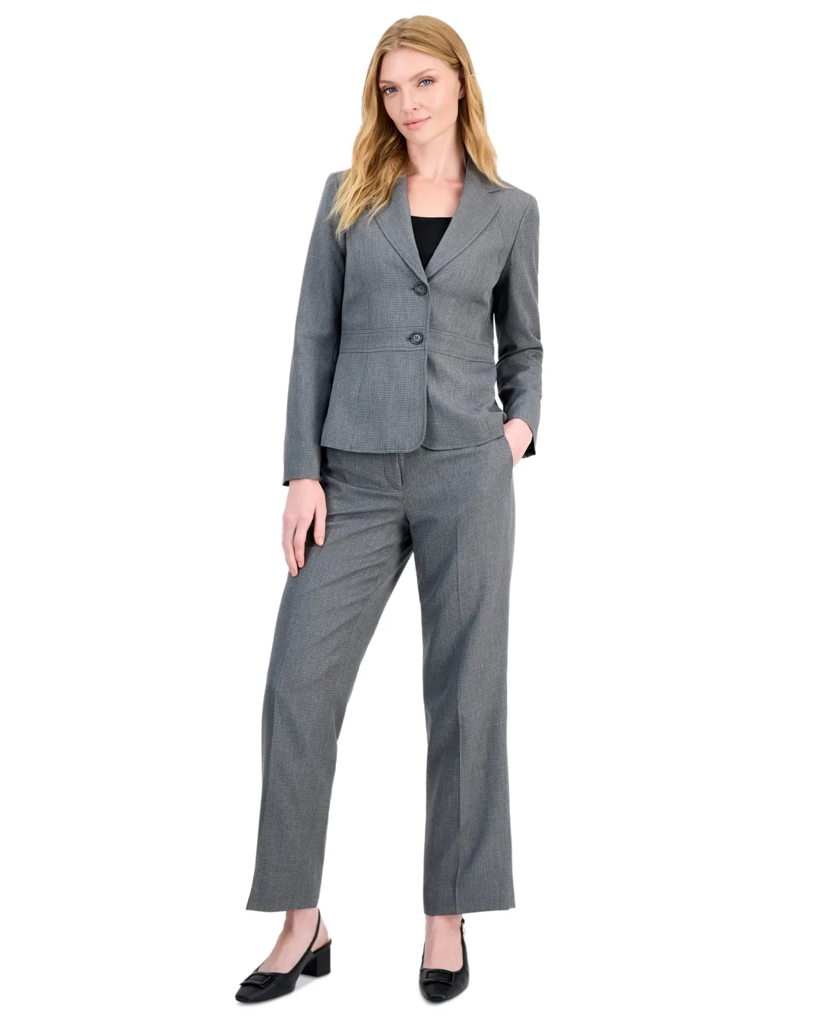 Houndstooth Wide-Leg Work Jacket and Pants, 2-Piece Suit by Le Suit