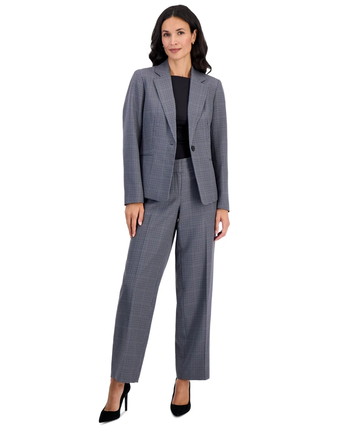 Plaid One-Button Wide-Leg Jacket and Pants, 2-Piece Suit by Le Suit