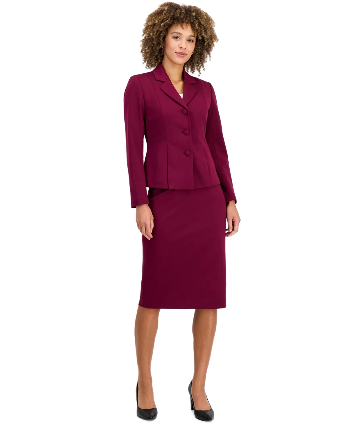Three Button Peplum Pencil Jacket & Skirt, 2-Piece Set by Le Suit