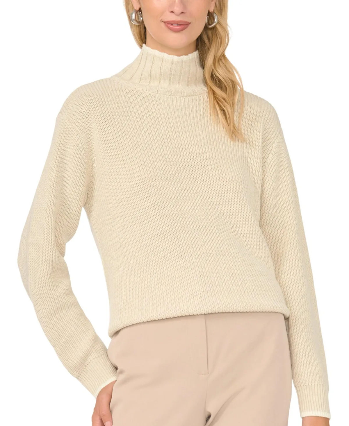 Shaker-Stitch Turtleneck Long-Sleeve Sweater