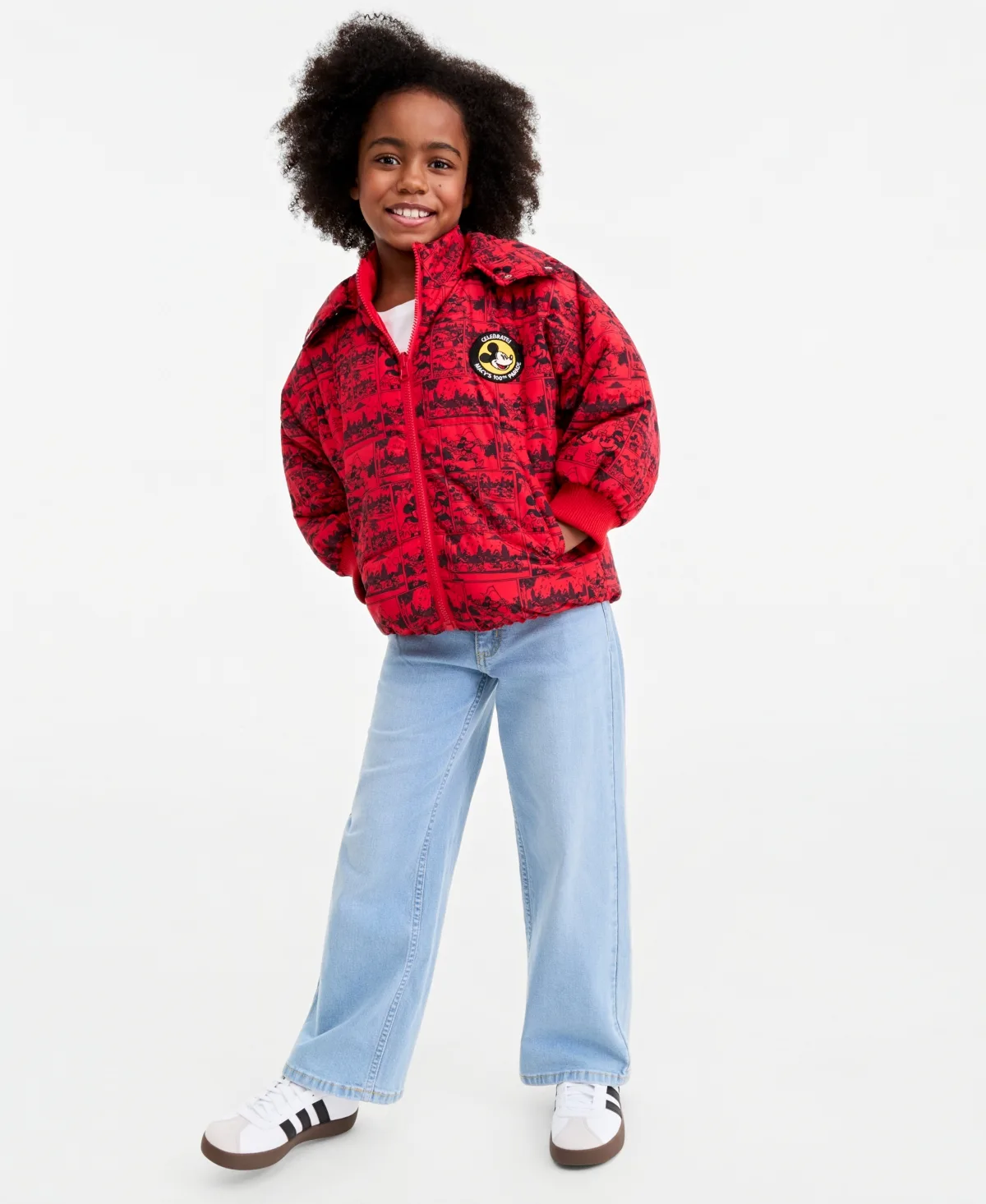 100th Parade Mickey & Friends Comic Strip Reversible Hooded Puffer Jacket by Disney