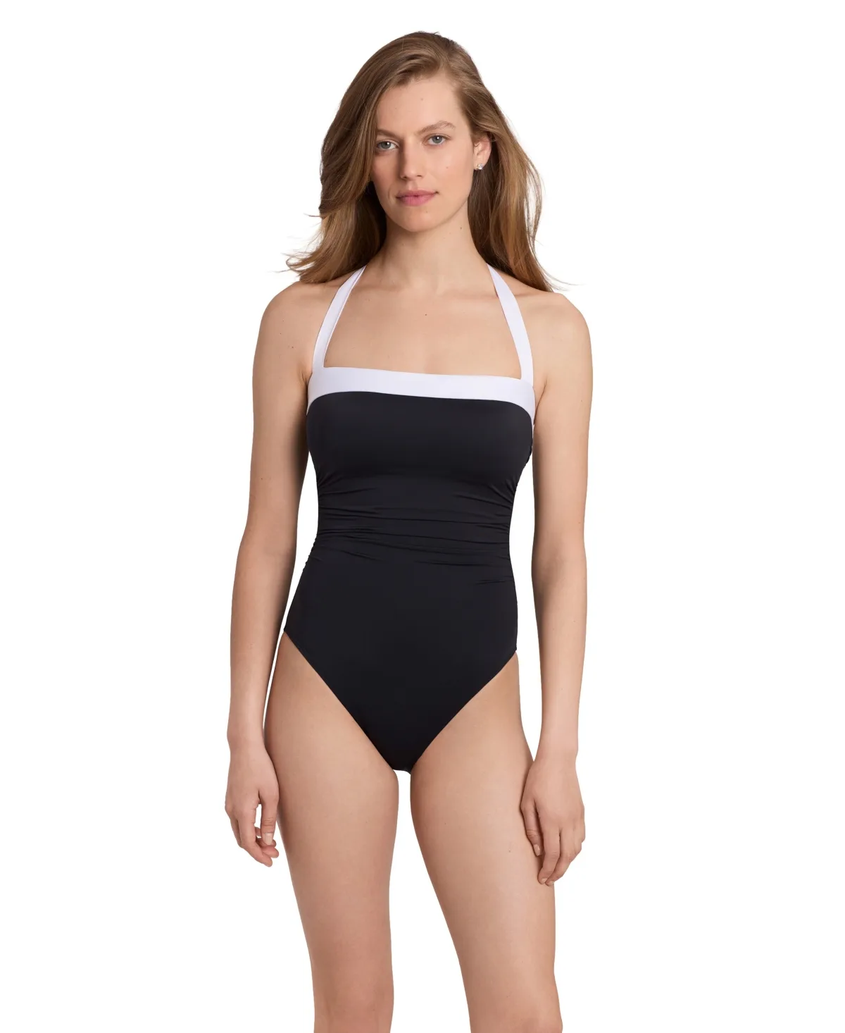 Shirred Bandeau Mio Ruched Halter One-Piece Swimsuit by Ralph Lauren
