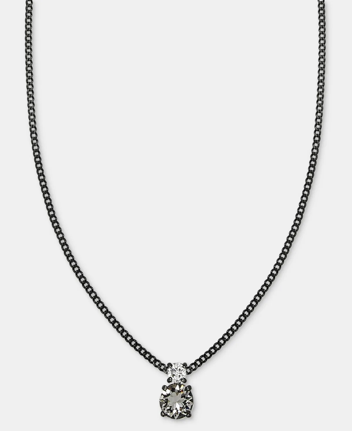 Givenchy Hematite-Tone Mixed Metal Cubic Zirconia Double Stone Pendant Necklace by GIVENCHY
