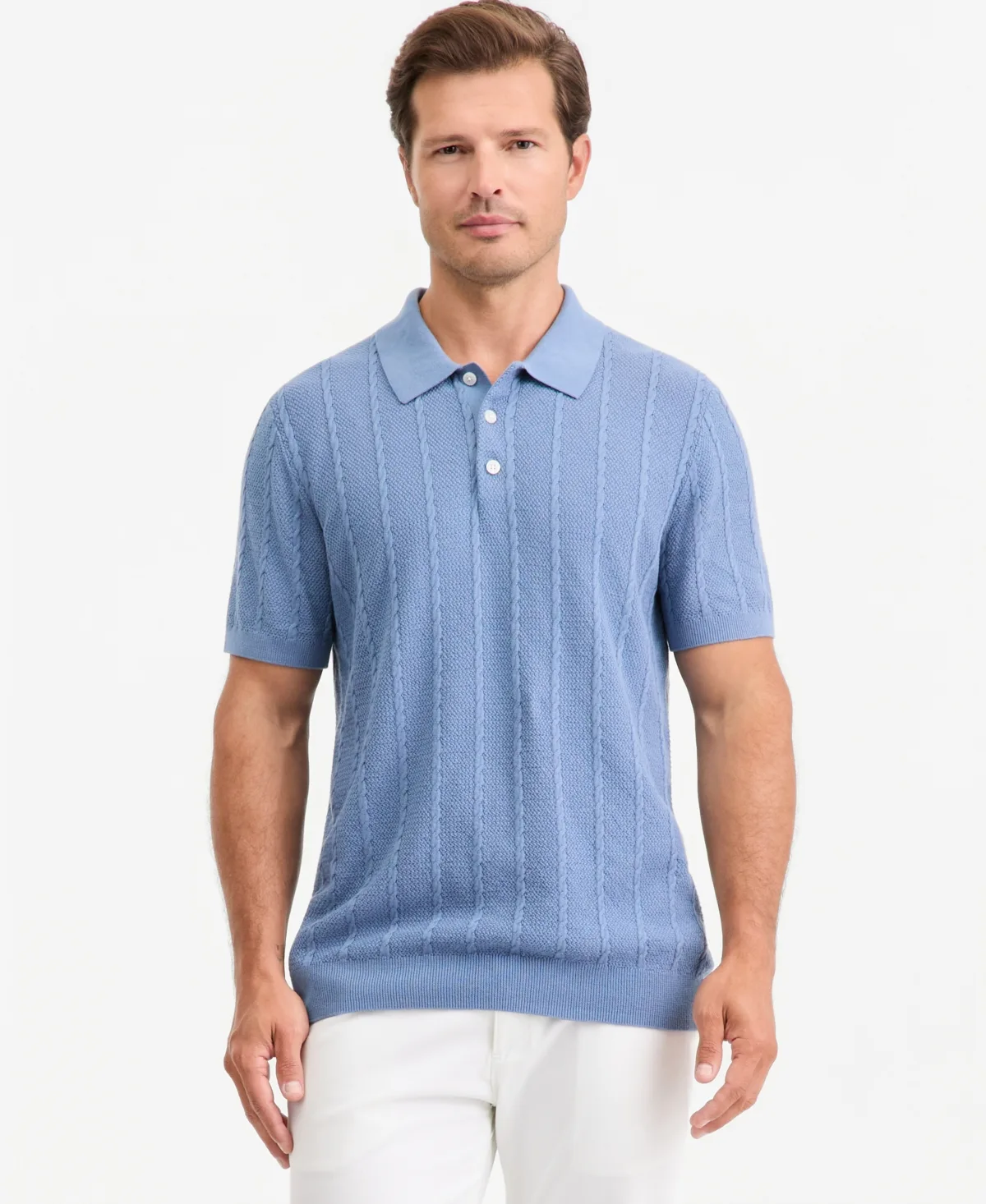 Cable-Knit Polo Short-Sleeve Sweater by Club Room