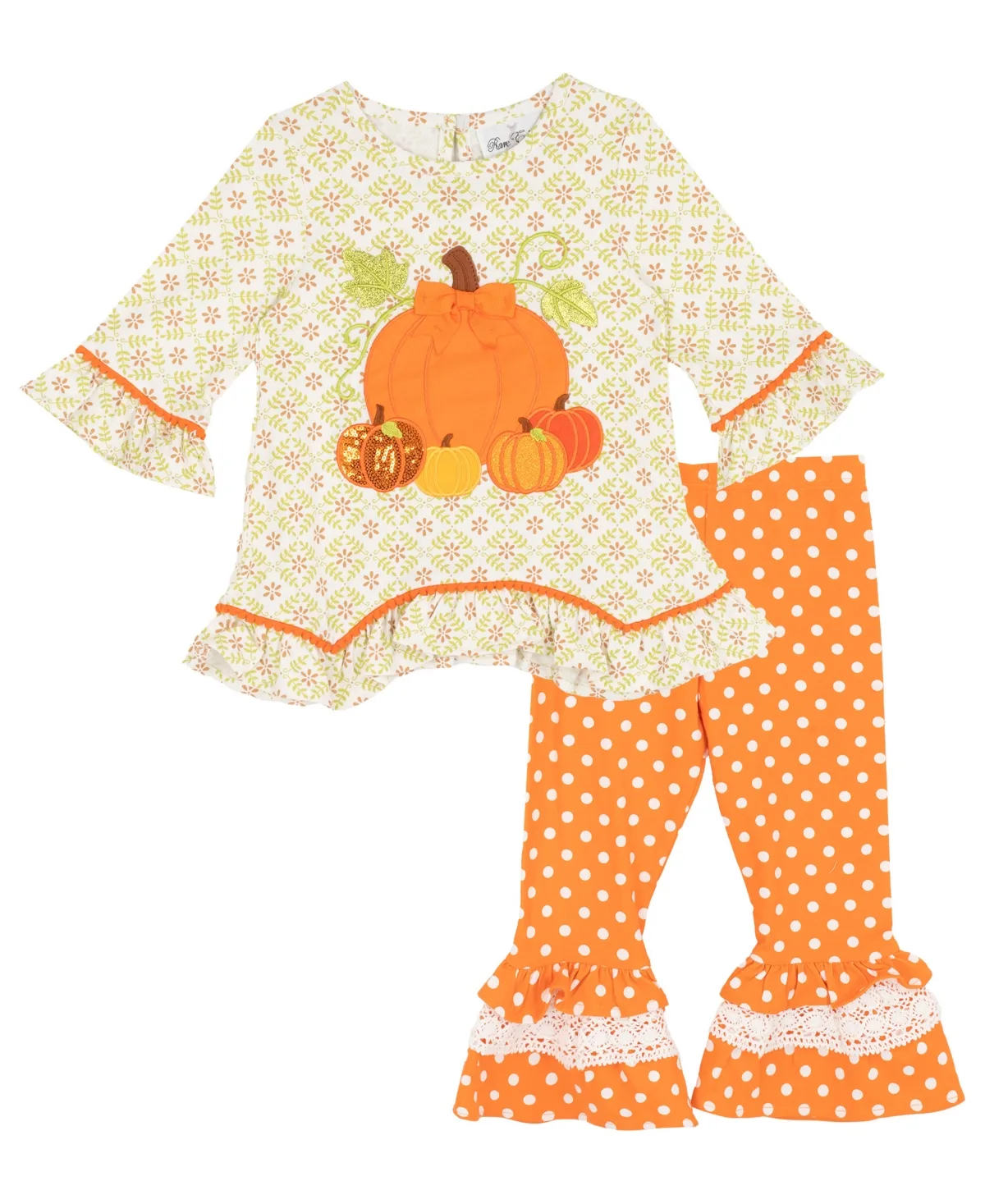 Pumpkin Applique Ruffle-Hem Long-Sleeve Top and Leggings, 2-Piece Set by Rare Editions