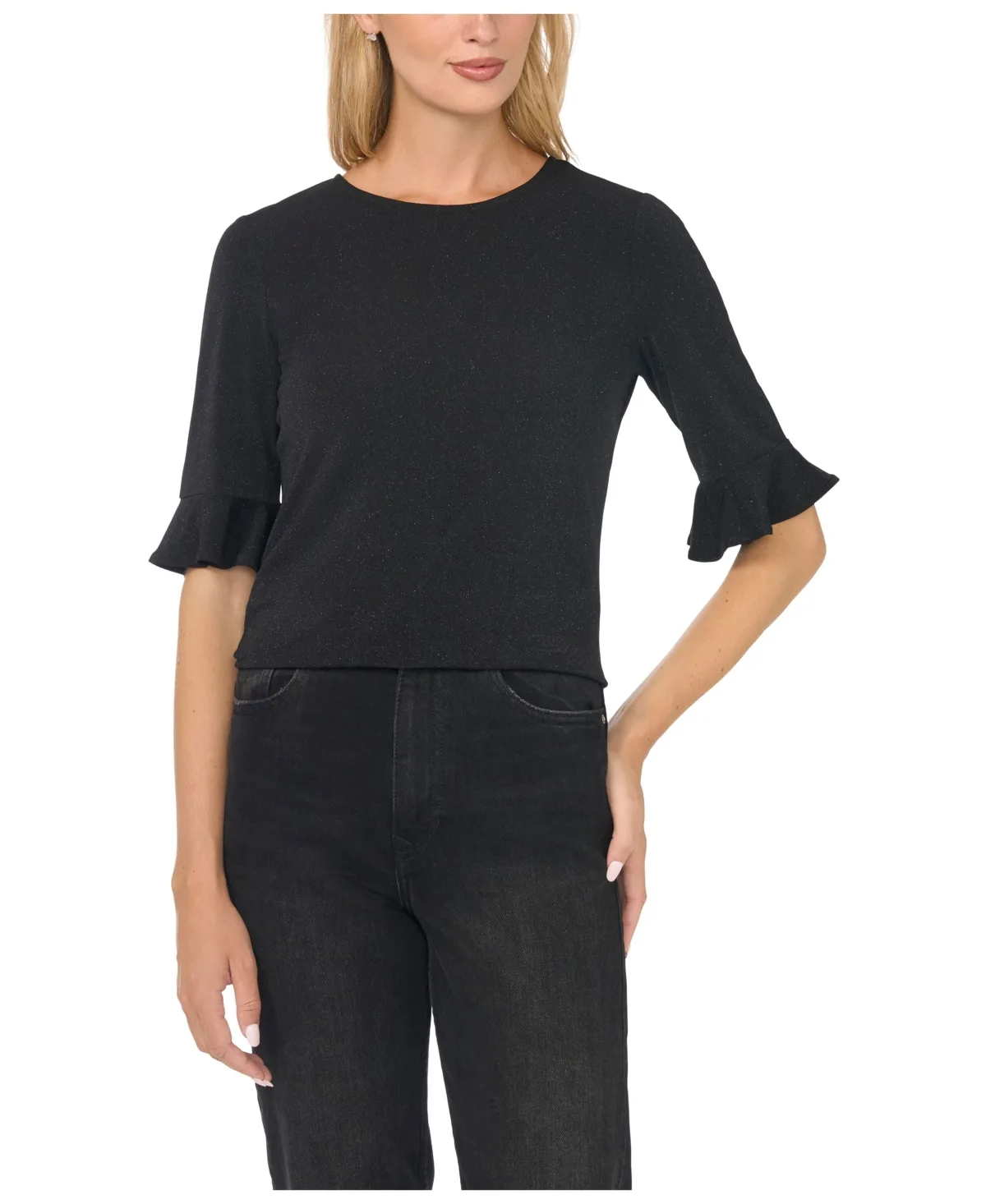Velvet 3/4-Length Sleeve Crewneck Top