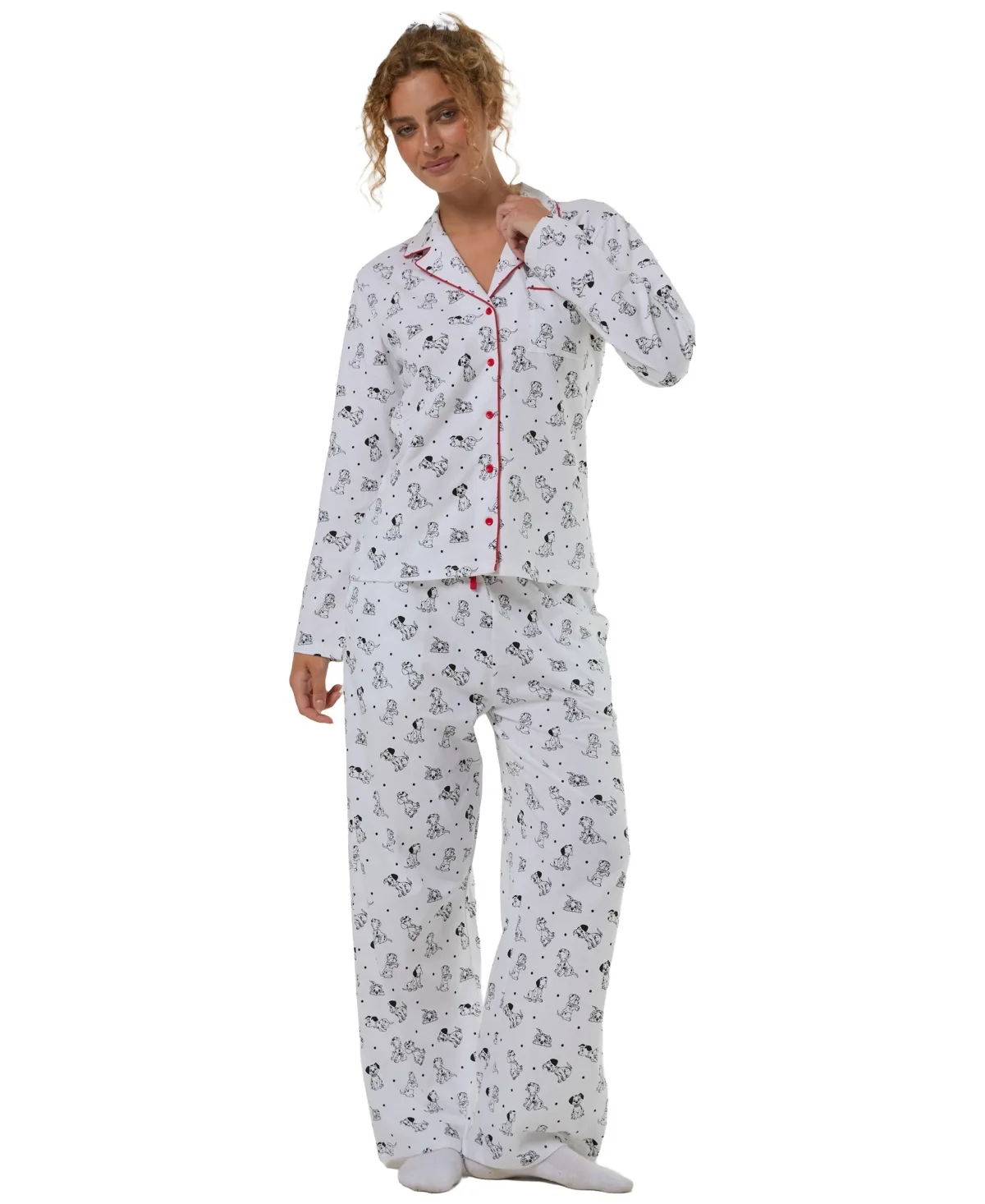 Disney 101 Dalmatians Button-Down Pajama Set with Matching Scrunchie, 2-Piece Set by Skinnydip London