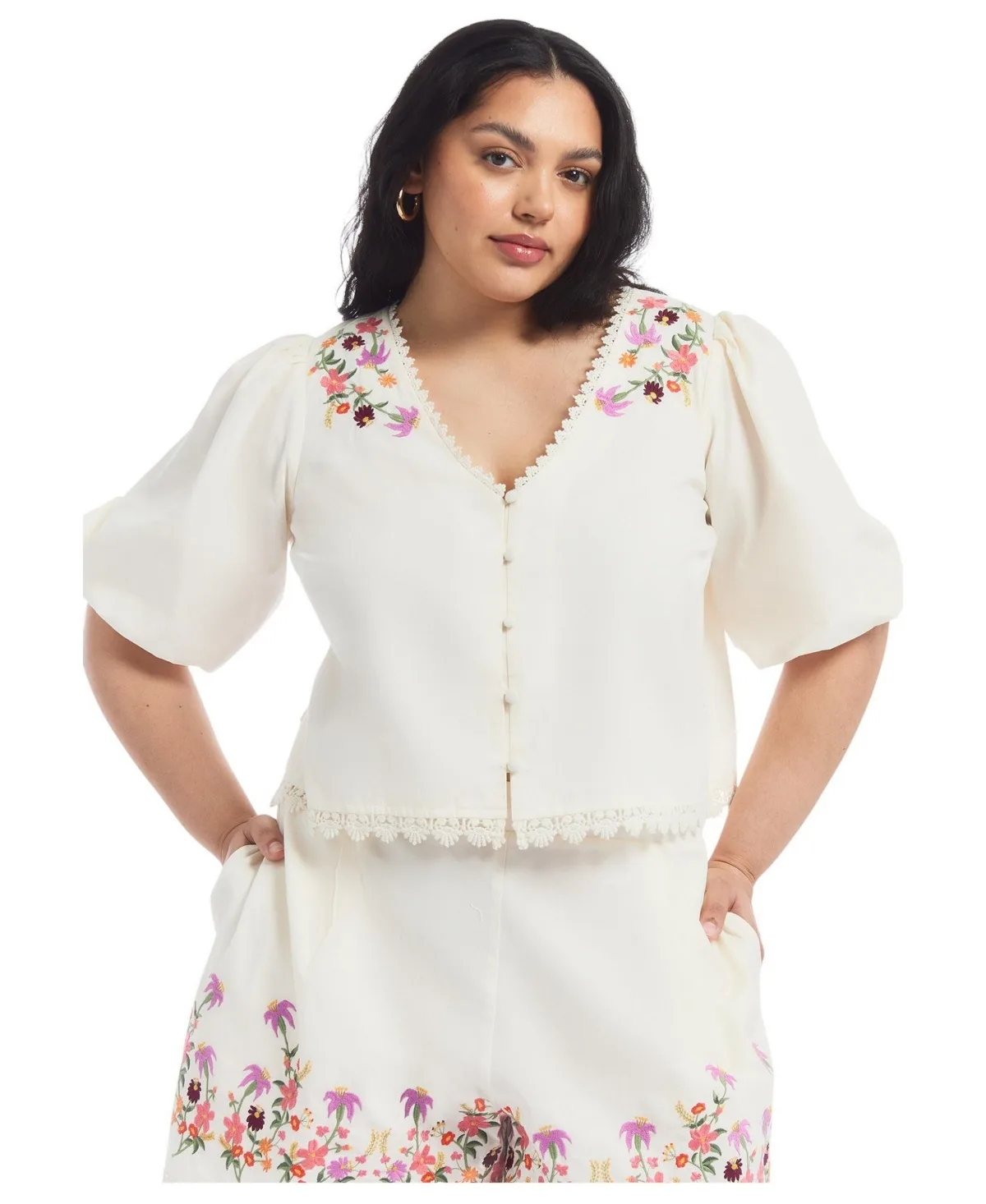 Embroidered Lace-Trim Short-Sleeve Top by June & Vie