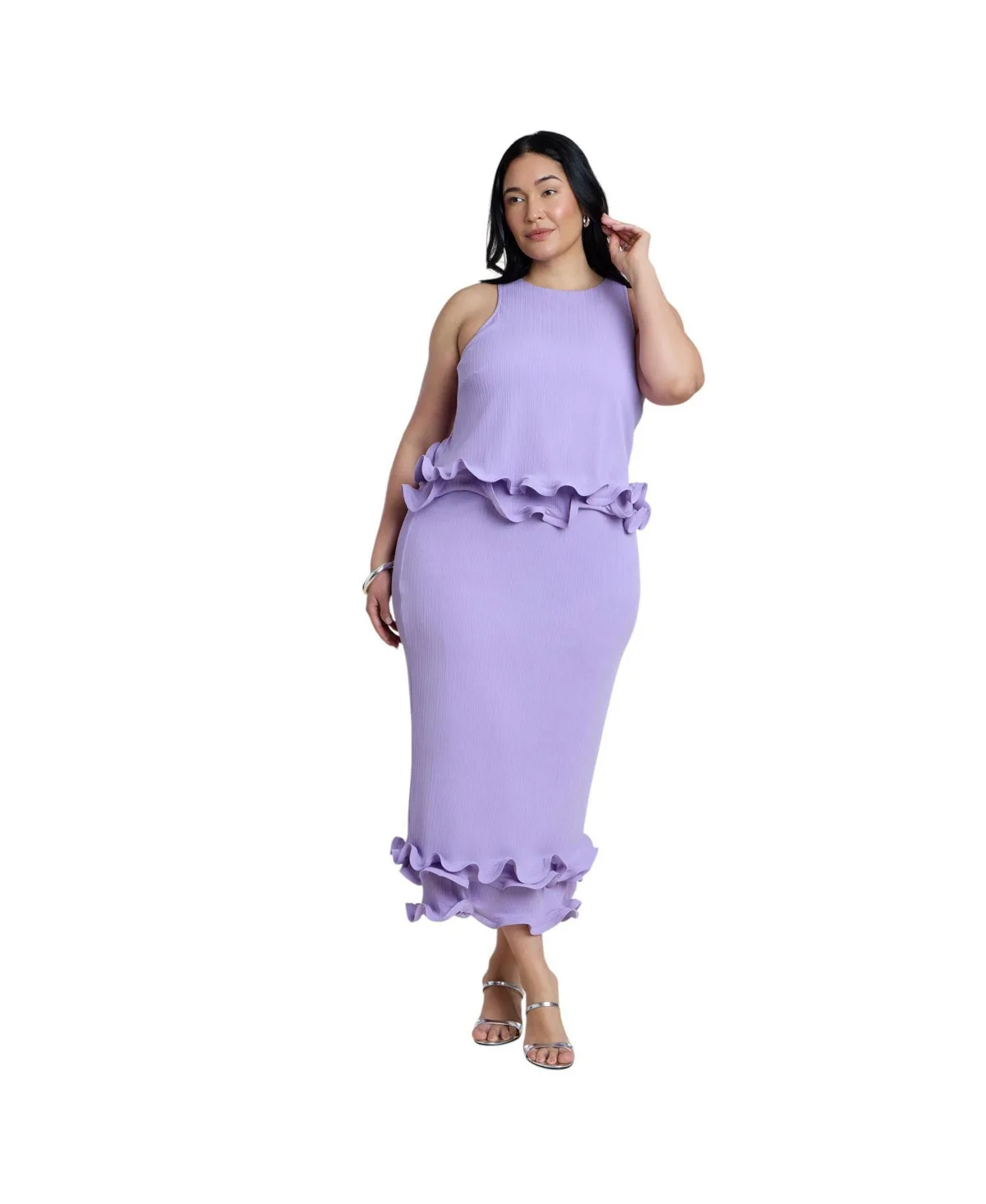 Ruffle Sleeveless Stretch Knit Plisse Maxi Dress by Eloquii