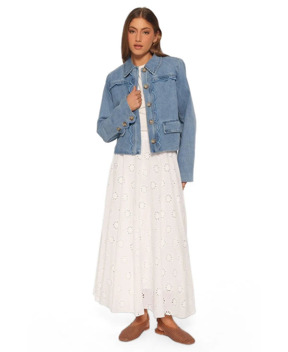 Heidi Scallop Trim Denim Jacket by Petal and Pup