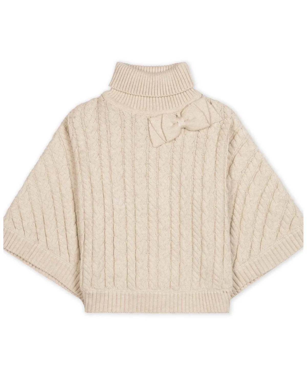 Cable-Knit Bow Turtleneck Sweater Cape by Hope & Henry