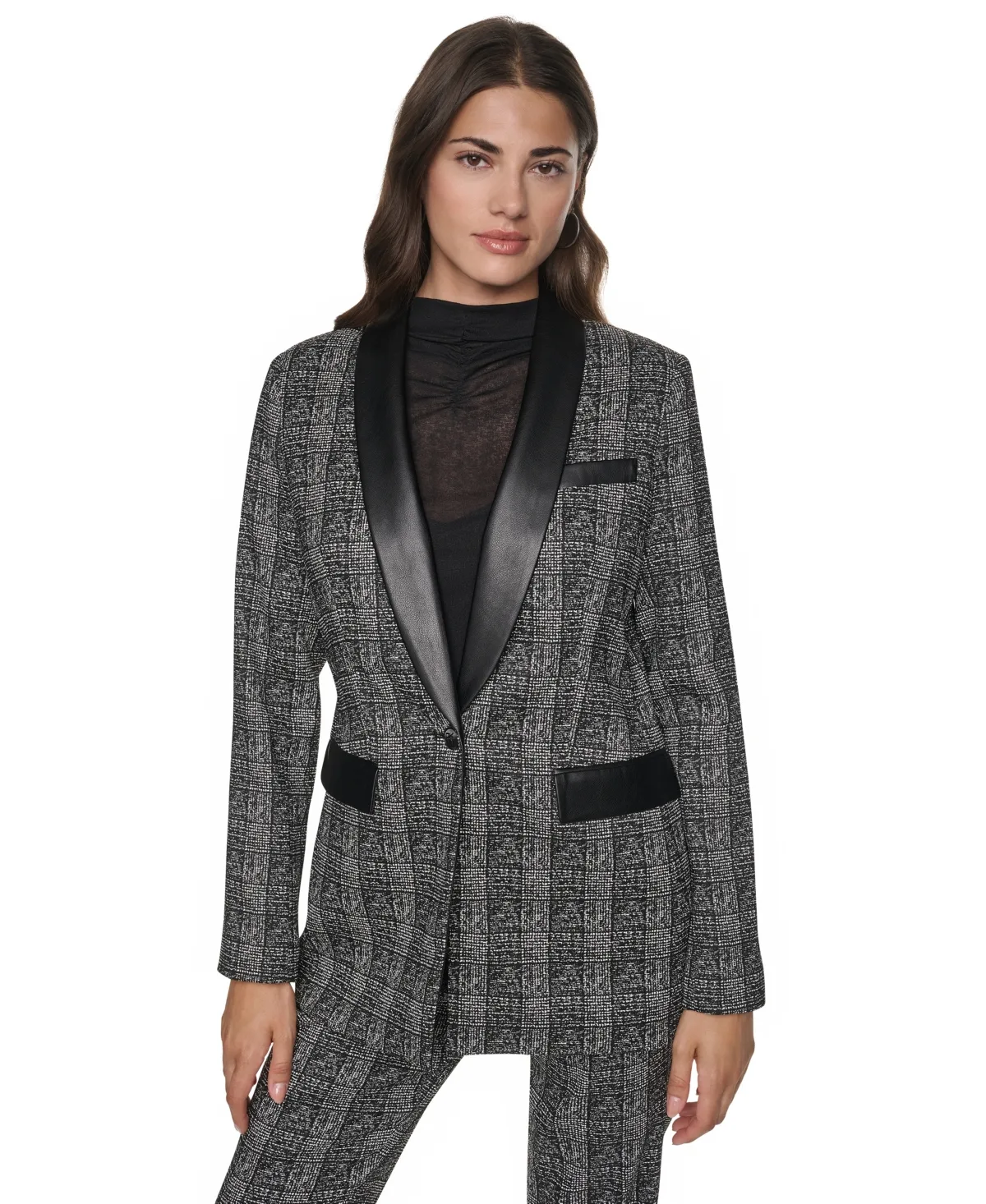 Downtown Plaid Padded Shoulder Blazer by DKNY