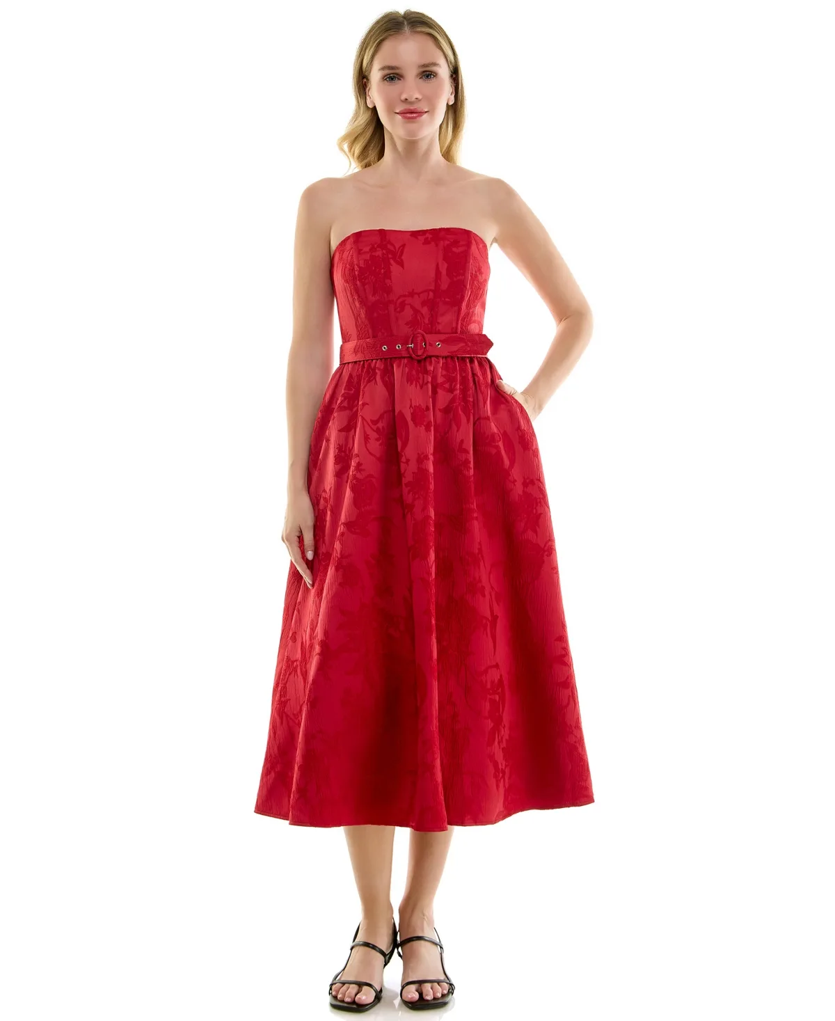 Strapless Fit & Flare Midi Floral-Print Dress by Row a