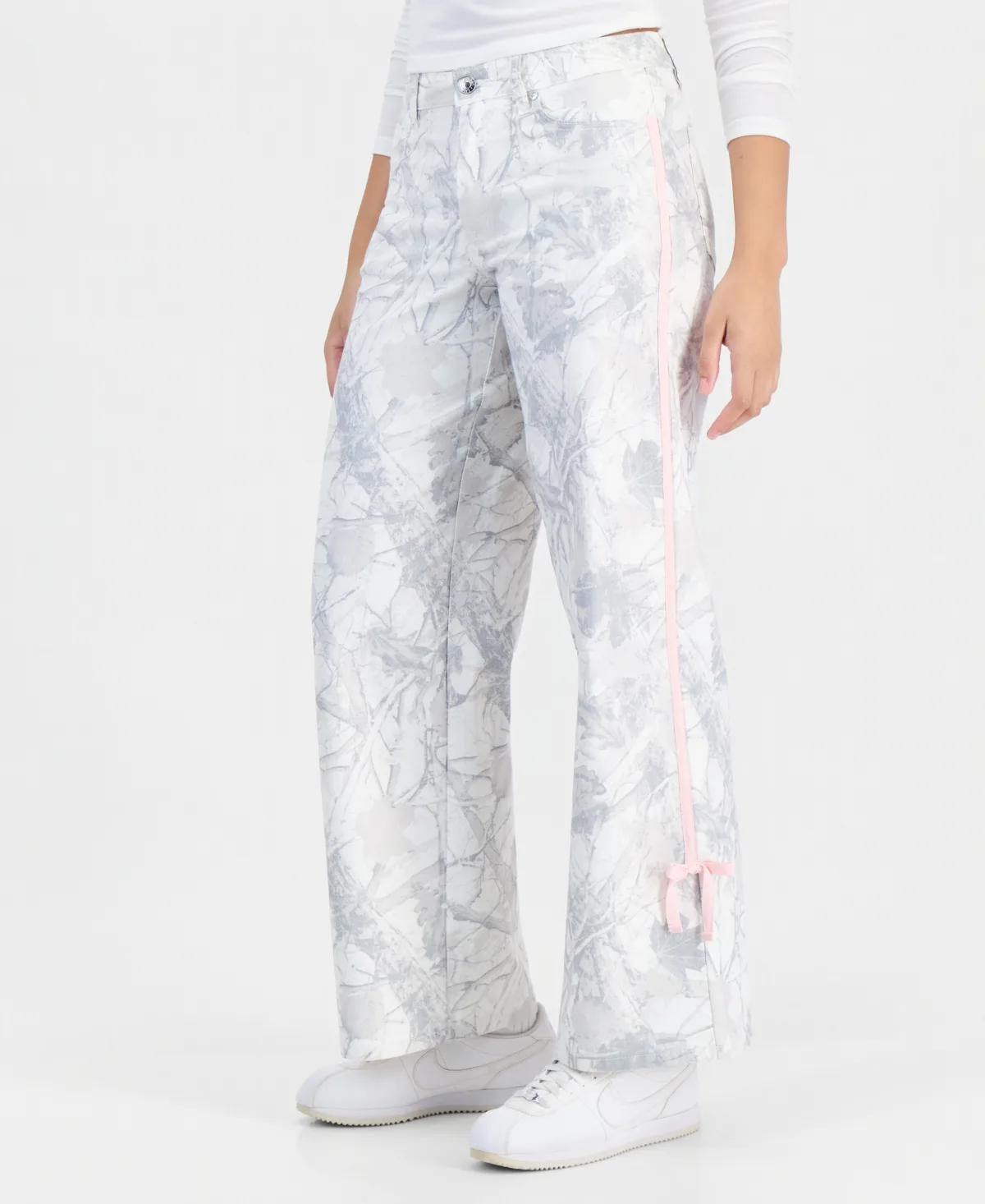 White Tree Camo High-Waisted Wide-Leg Jeans by Madden Girl