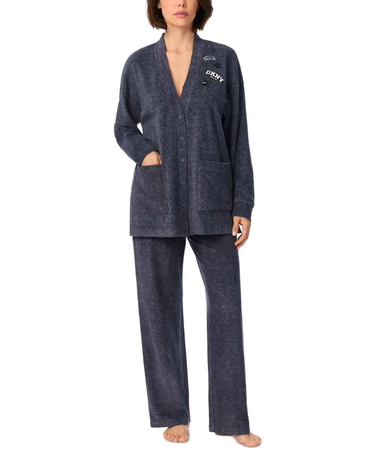 Long-Sleeve Fleece Button-Front Top and Pants, 2-Piece Set by DKNY