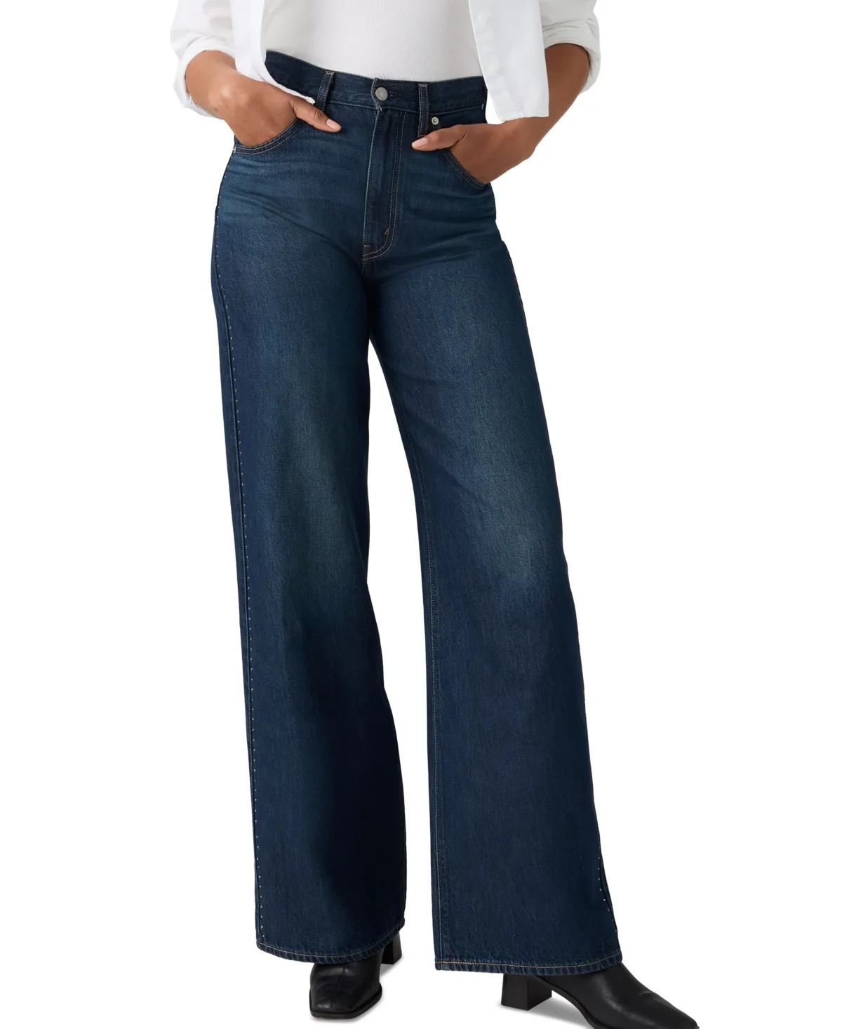 Cinch-Waist Lightweight Baggy Jeans