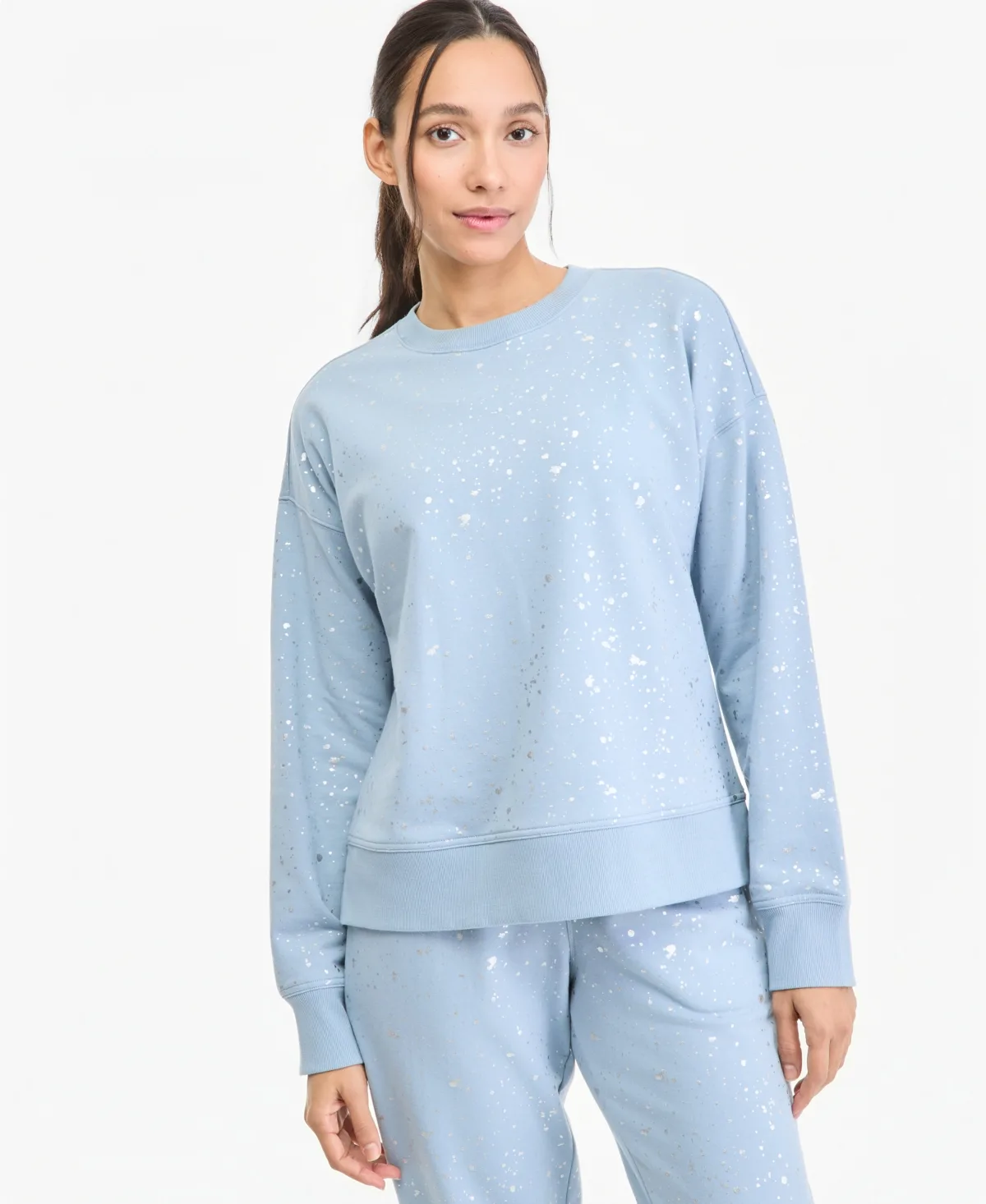 Crewneck Long-Sleeve Splatter-Print Sweatshirt by Id Ideology