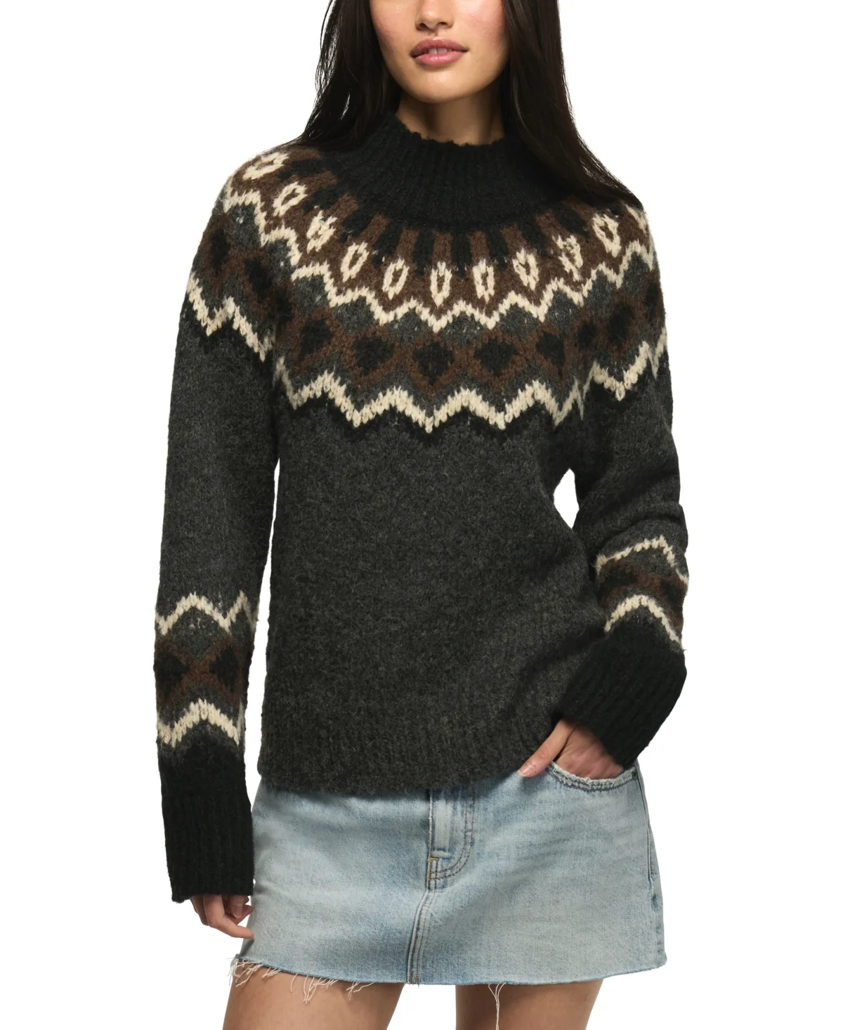 Fair Isle Mock Neck Long-Sleeve Sweater