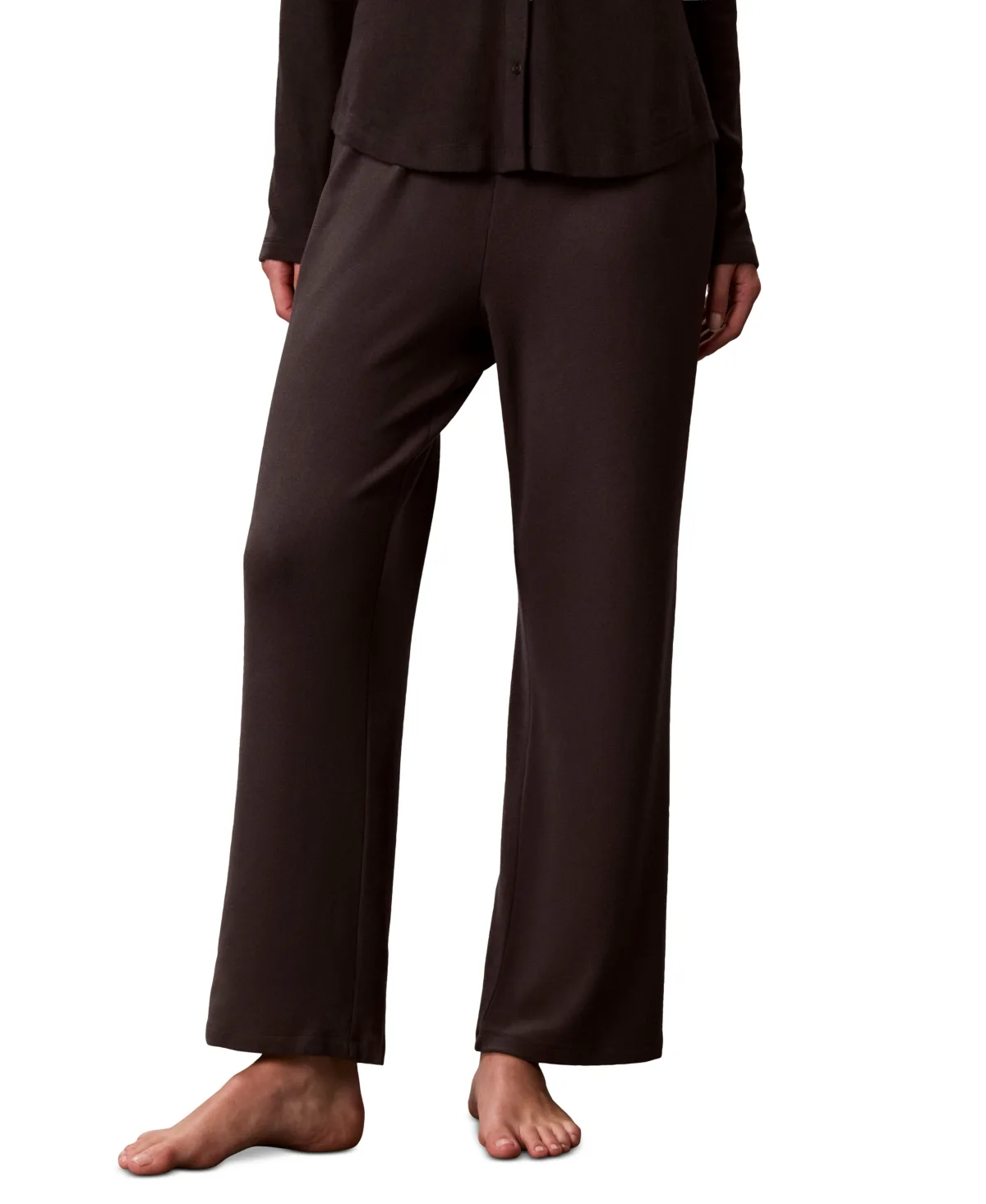 Brushed-Interlock Straight-Leg Pajama Pants by Calvin Klein