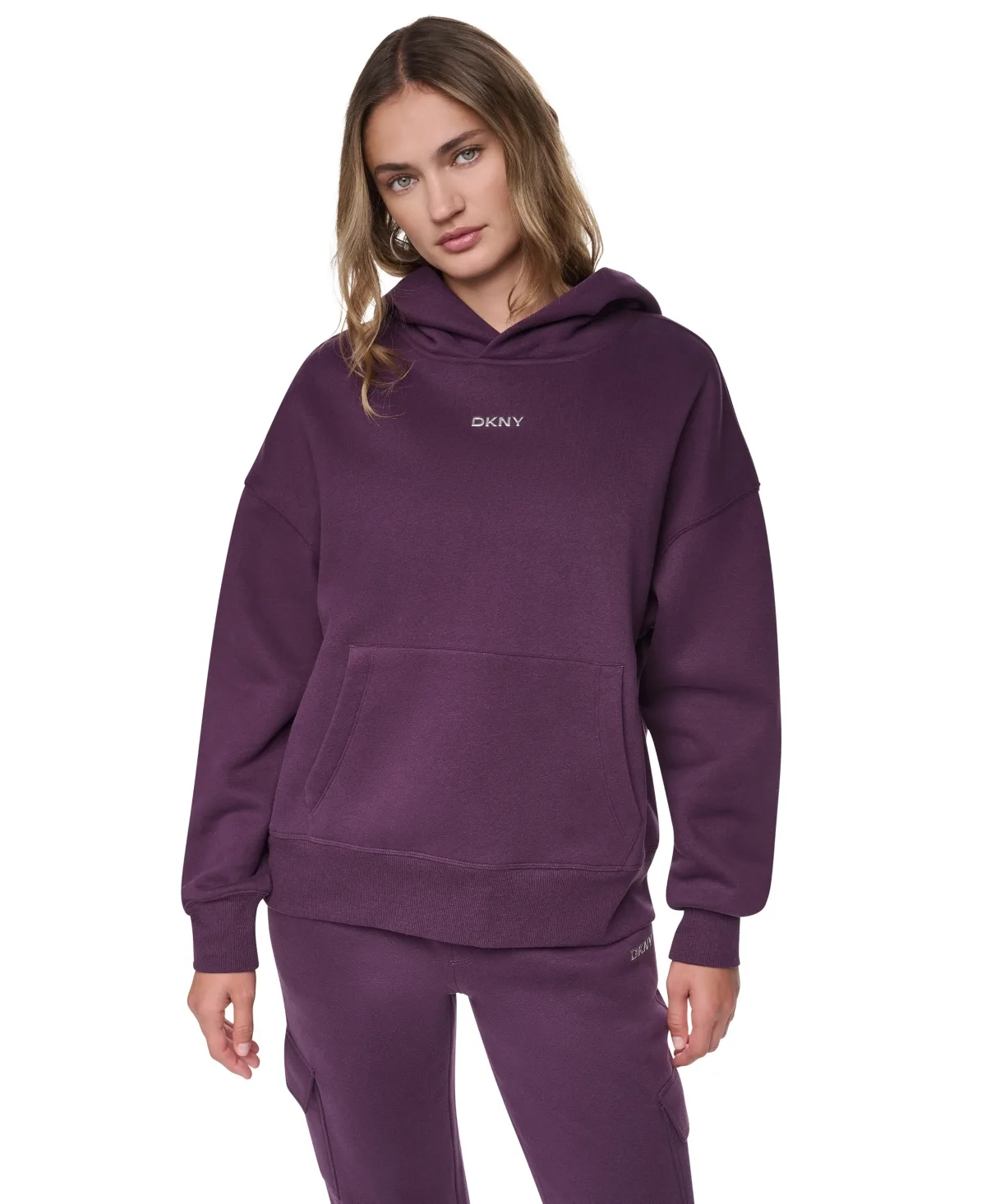 Metallic Bubble Logo Oversized Drop-Shoulder Hoodie by DKNY