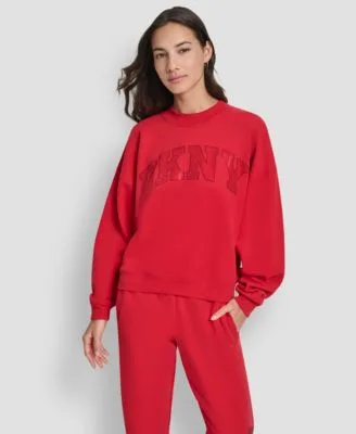 Exploded Rhinestone Varsity Logo Sweatshirt Exploded Rhinestone Varsity Logo High Rise Relaxed Joggers by DKNY