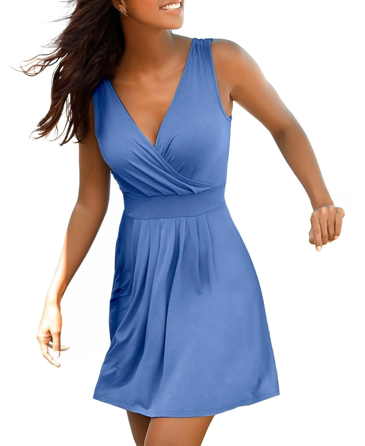 V-Neck Sleeveless Pleated Dress by Lascana