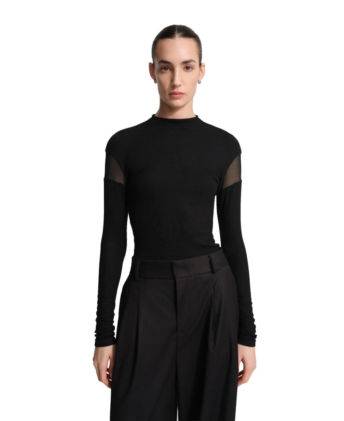 Aiva Mesh Sleeve Cutout Long-Sleeve Top by Marcella