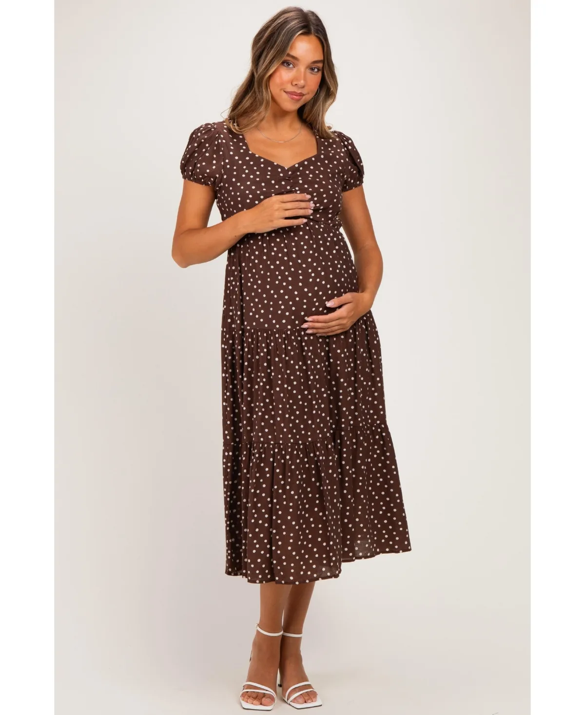 Polka Dot Short Sleeve Midi Dress by PinkBlush
