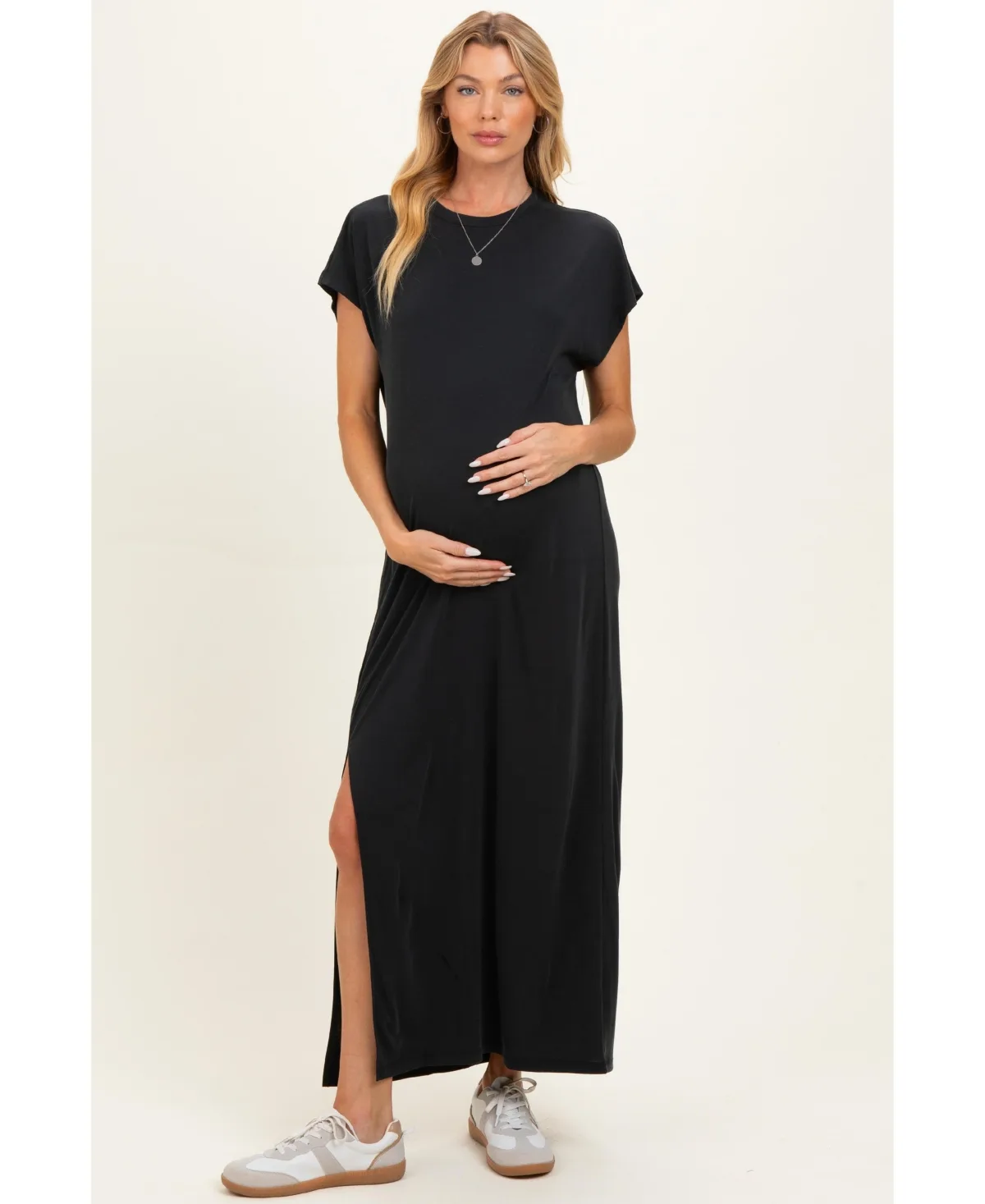 Vintage Black Boxy Side Slit Maxi Dress by PinkBlush