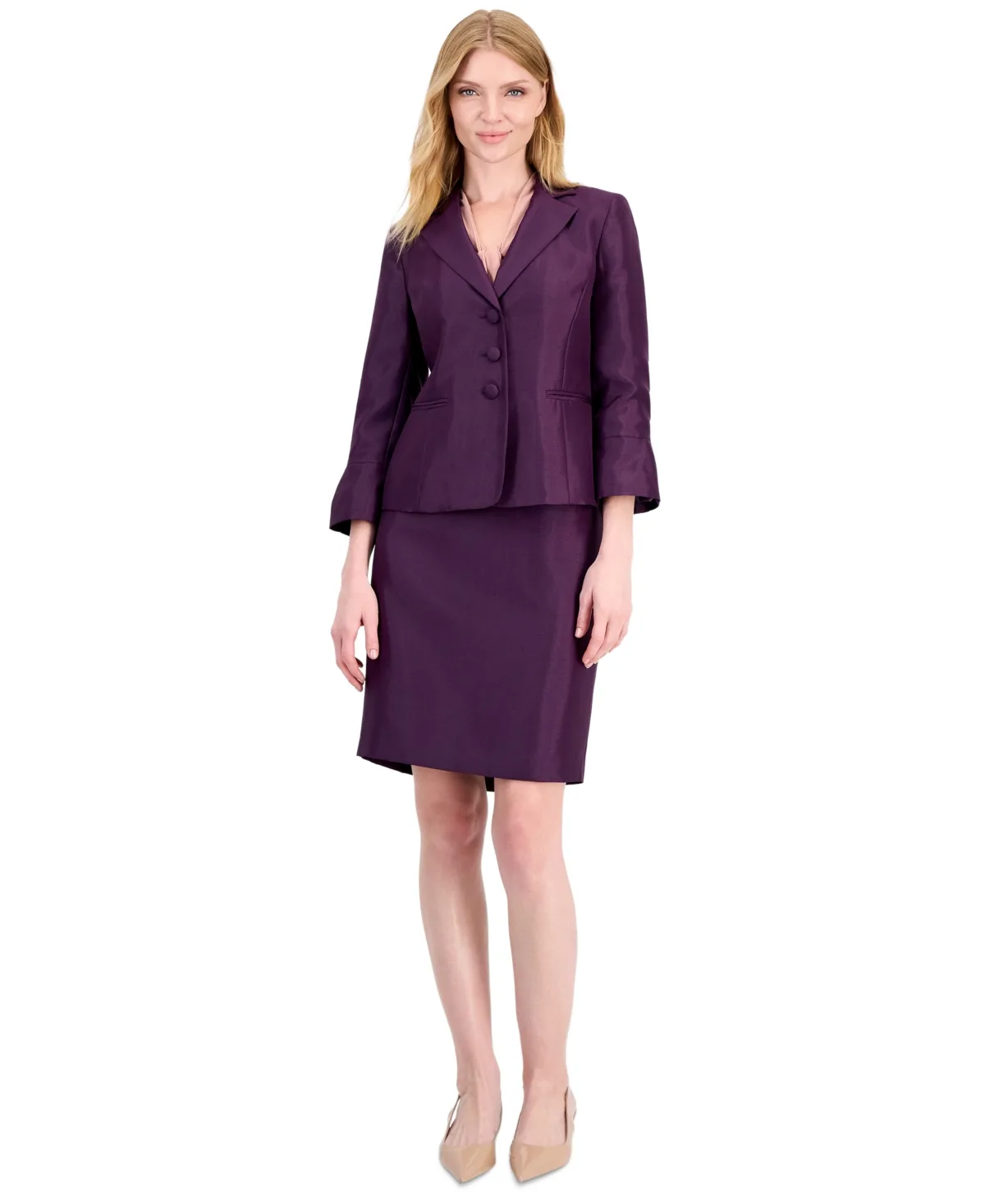 Le Suit Shantung Knee-Length Bell-Cuff Jacket and Skirt, 2-Piece Suit by Le Suit