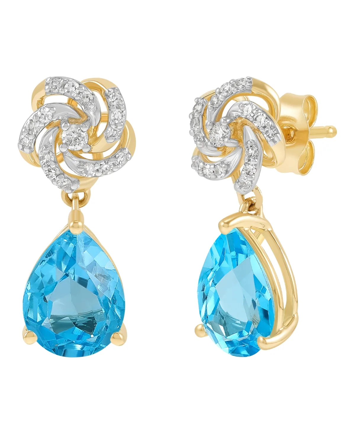 Swiss Blue Topaz (2-3/8 ct. t.w.) & Diamond (1/8 ct. t.w.) Earrings in 14k Yellow Gold by Macy's