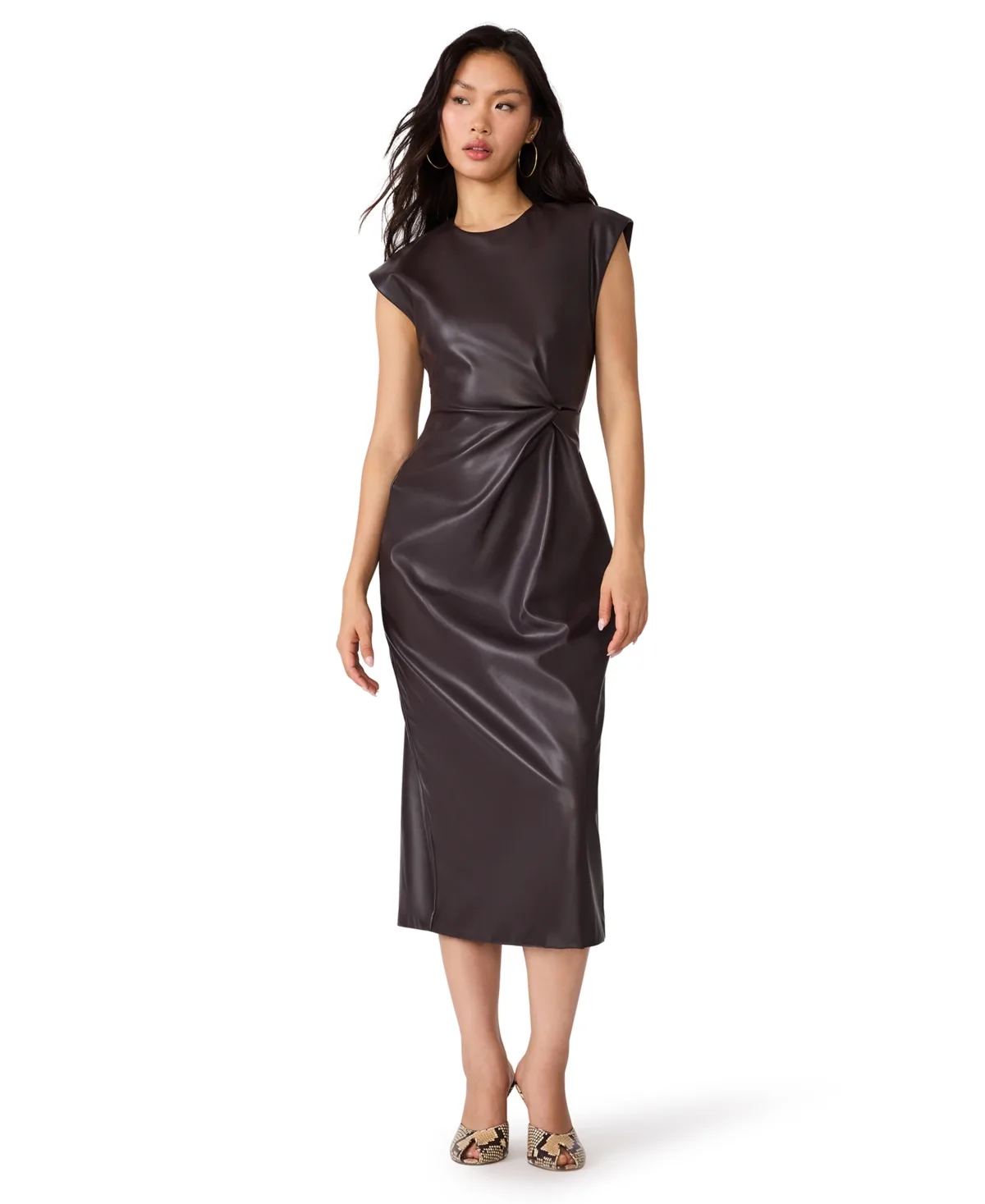 Chiara Fitted Faux Leather Midi Dress by Steve Madden
