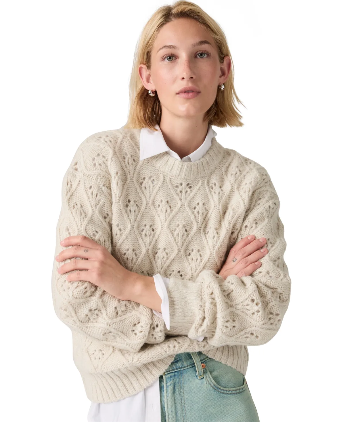 Zoe Pointelle Long-Sleeve Crewneck Sweater by Levi's