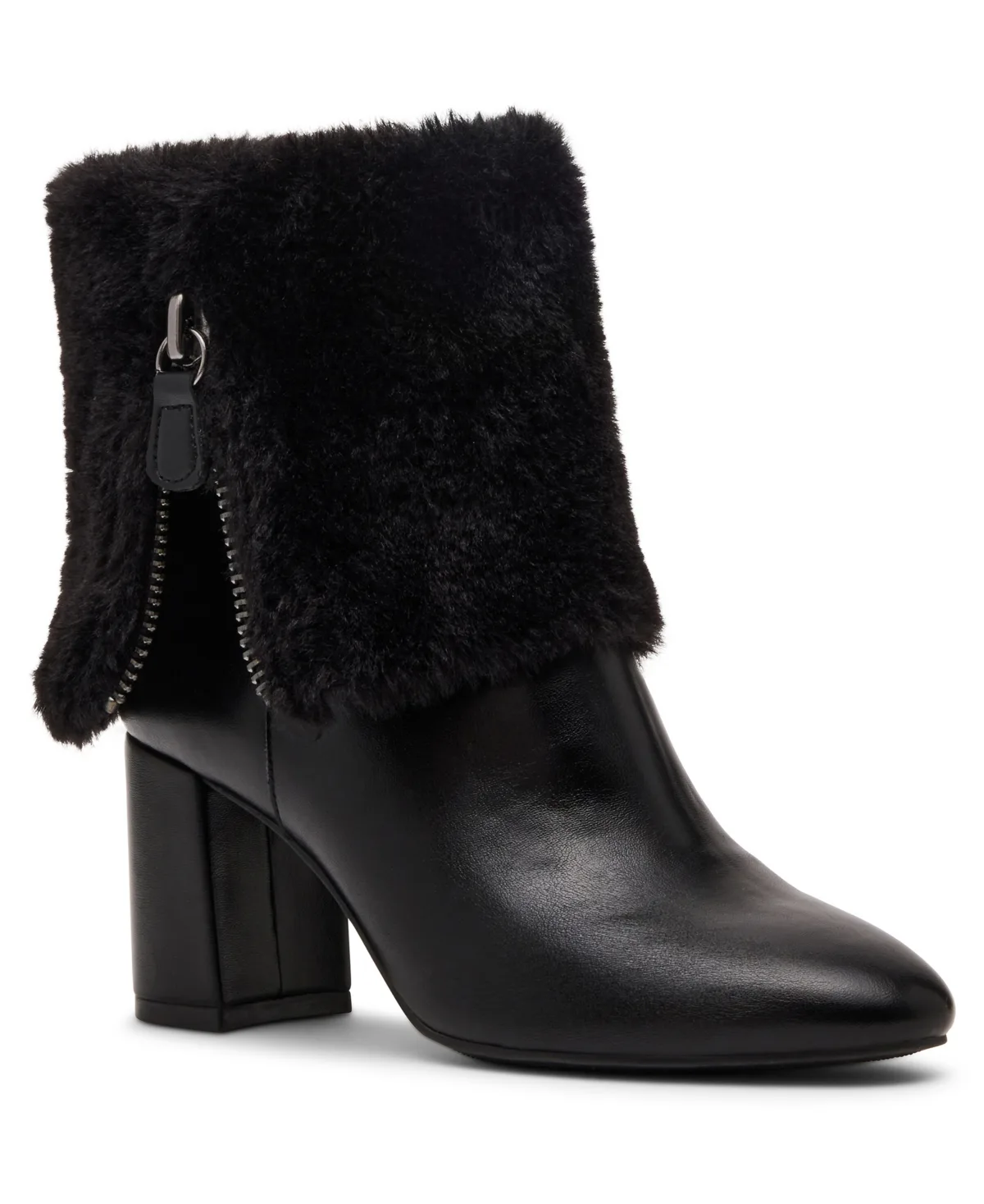 Arli Faux Fur Cuff Block Heel Dress Booties
