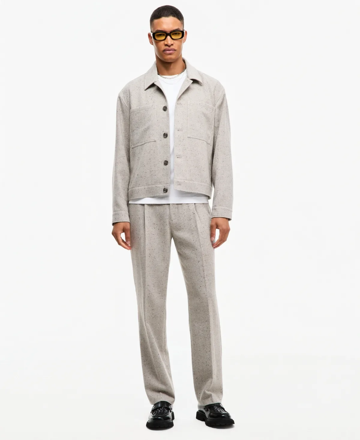 Pleated Textured Relaxed-Fit Trousers by Mode of One