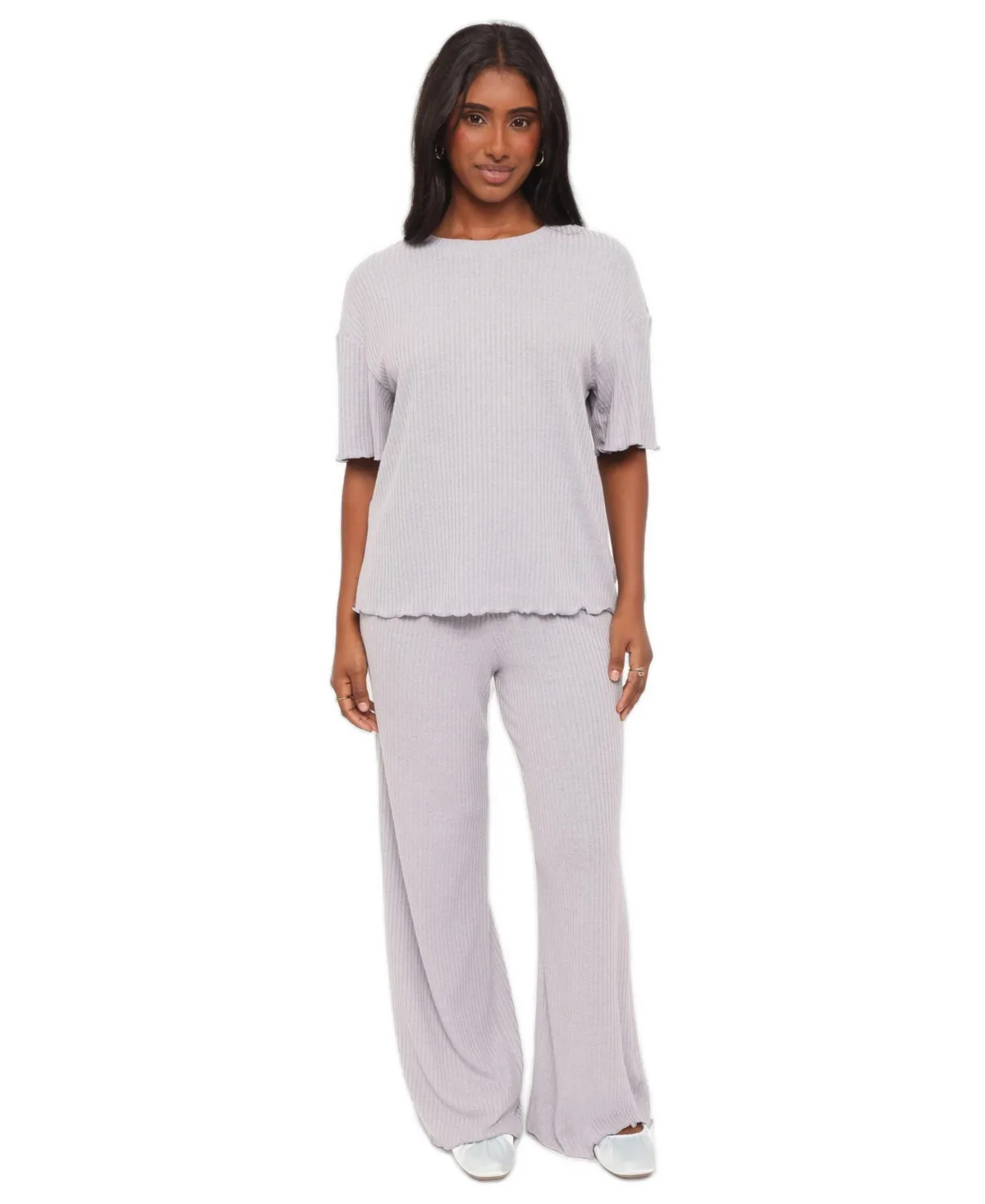 Zenith Ribbed Short-Sleeve Crew Neck Top and Pants, 2-Piece Set by Petal and Pup