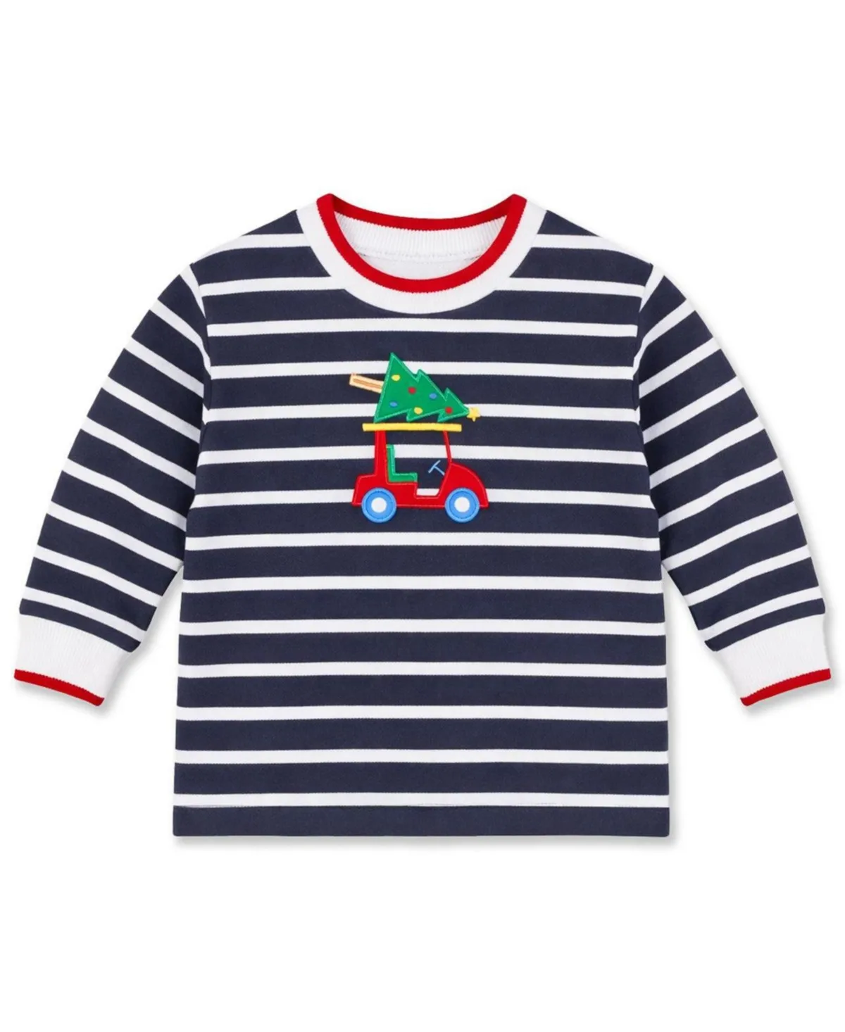 Striped Pique-Knit Golf Cart & Christmas Tree Applique T-Shirt by Florence Eiseman