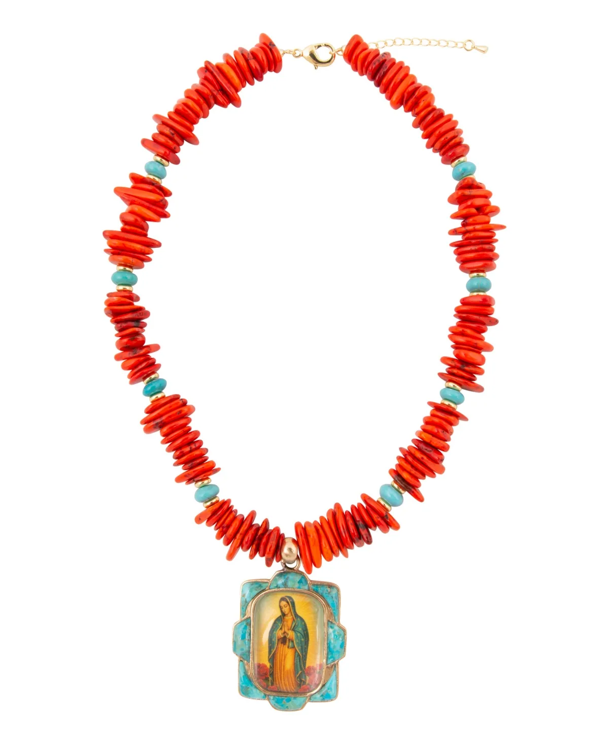 Multi-Stone/Gold-Tone Our Lady of Guadalupe Necklace by Barse