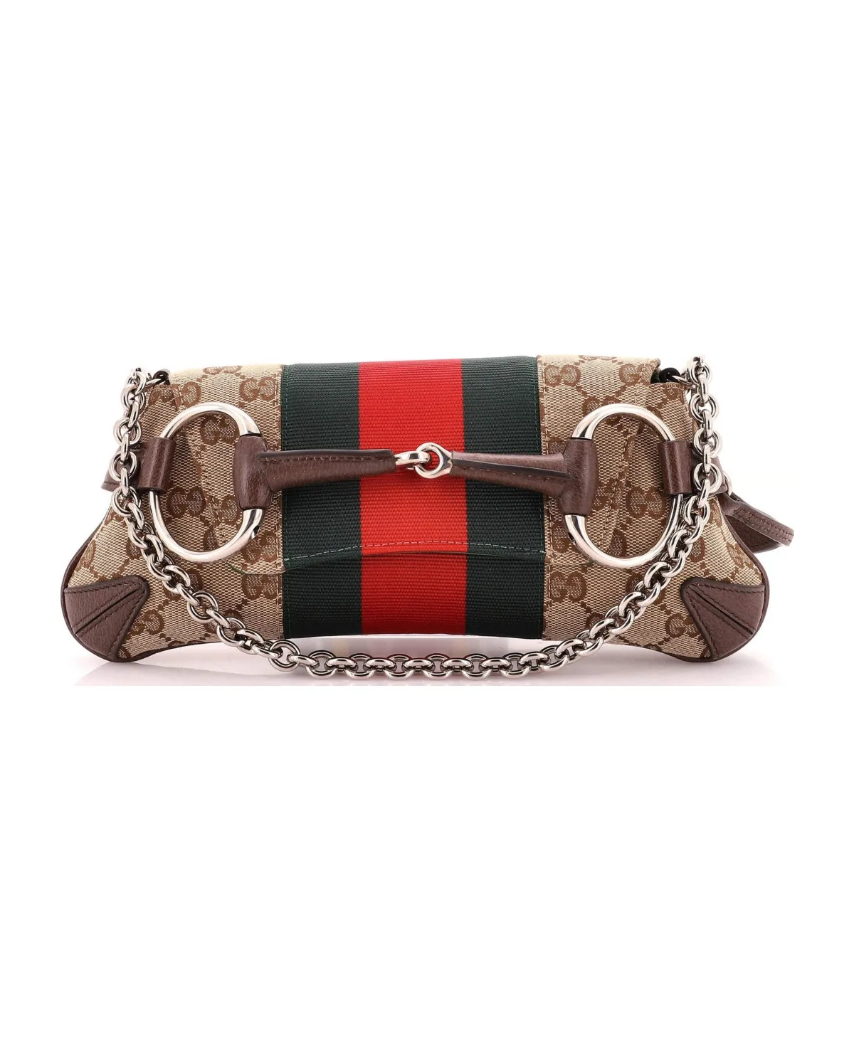 Pre-Owned Gucci Small Horsebit Nm Web Chain Clutch Gg Canvas by Gucci