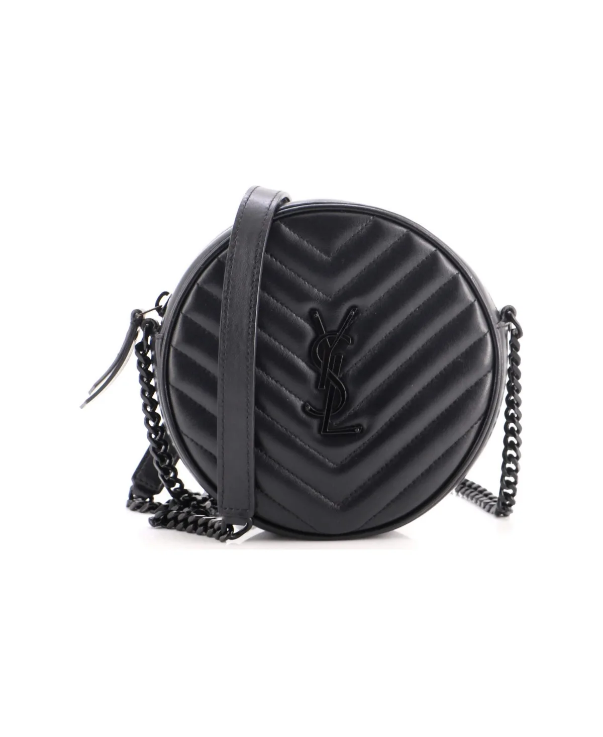 Pre-Owned Saint Laurent Vinyle Round Camera Bag Matelasse Chevron Leather by Saint Laurent